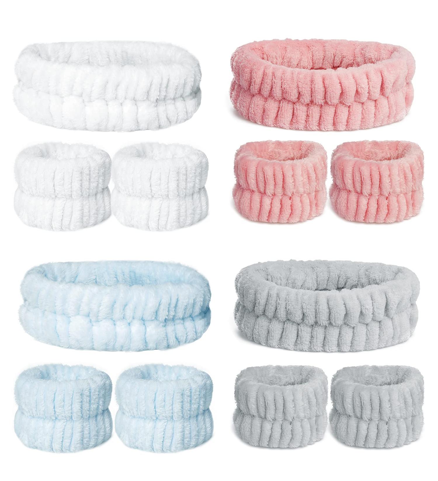 Pink White Blue Grey Spa Facial Headband Set | Soft Microfiber Makeup Hair Wraps for Women | 12 Pieces - Buy Online on GoSupps.com