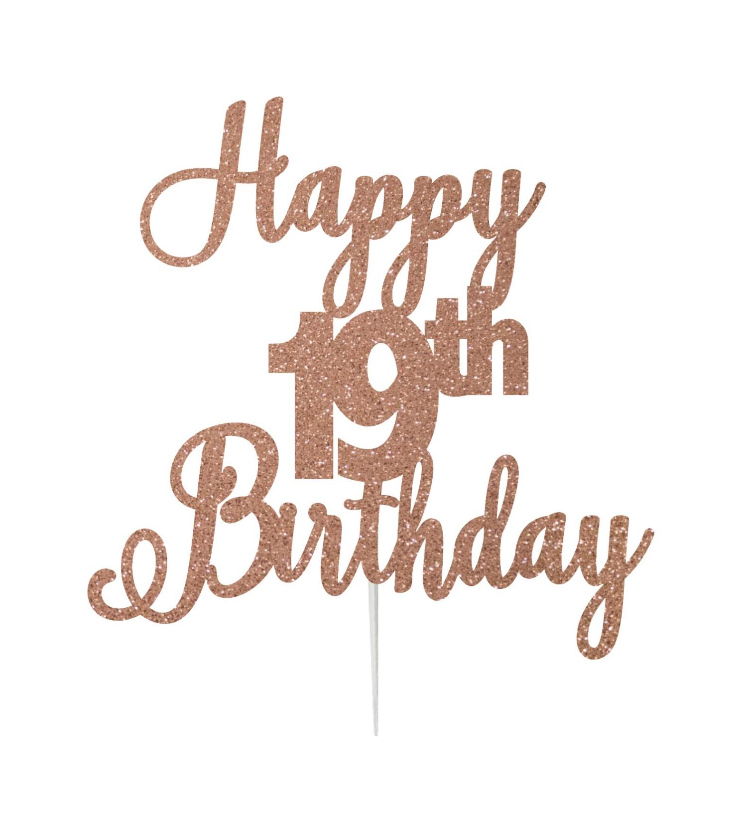 LissieLou Happy 19th Birthday Cake Topper in Pretty Glitter Card Made in the UK - Rose Gold - Buy Online on GoSupps.com