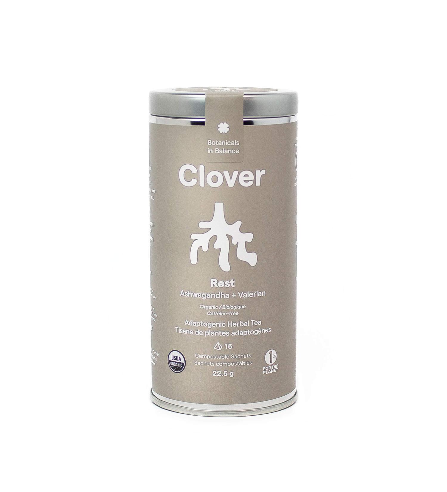 Clover Botanicals Organic Adaptogenic Tea: Rest - Ashwagandha + Valerian - 3 Pack (45 Compostable Pyramid Bags) - Buy Online on GoSupps.com