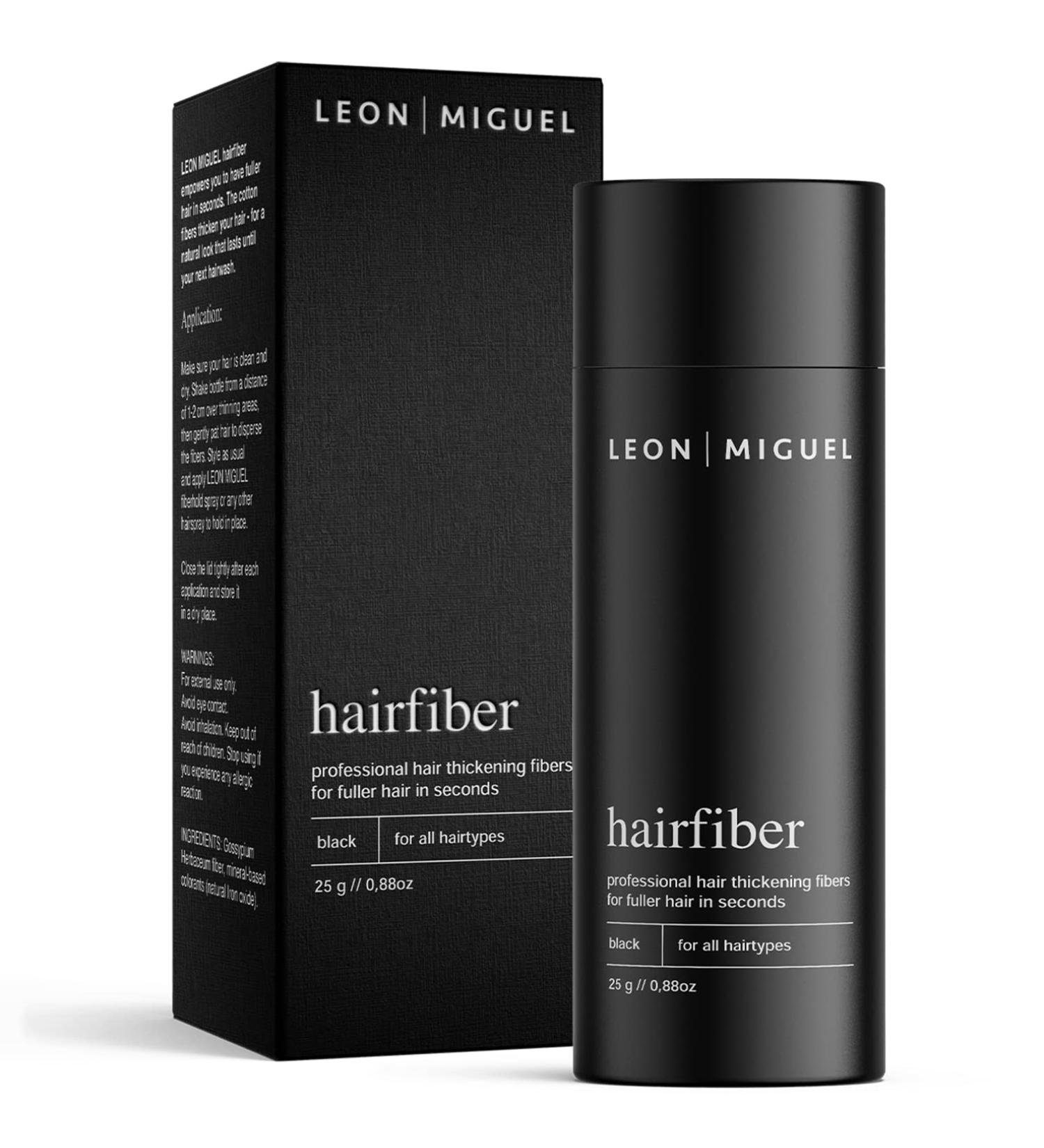 LEON MIGUEL Hair Fiber - Premium Hair Thickener for Balding and Thinning Hair, 25g (Black) - Buy Online on GoSupps.com