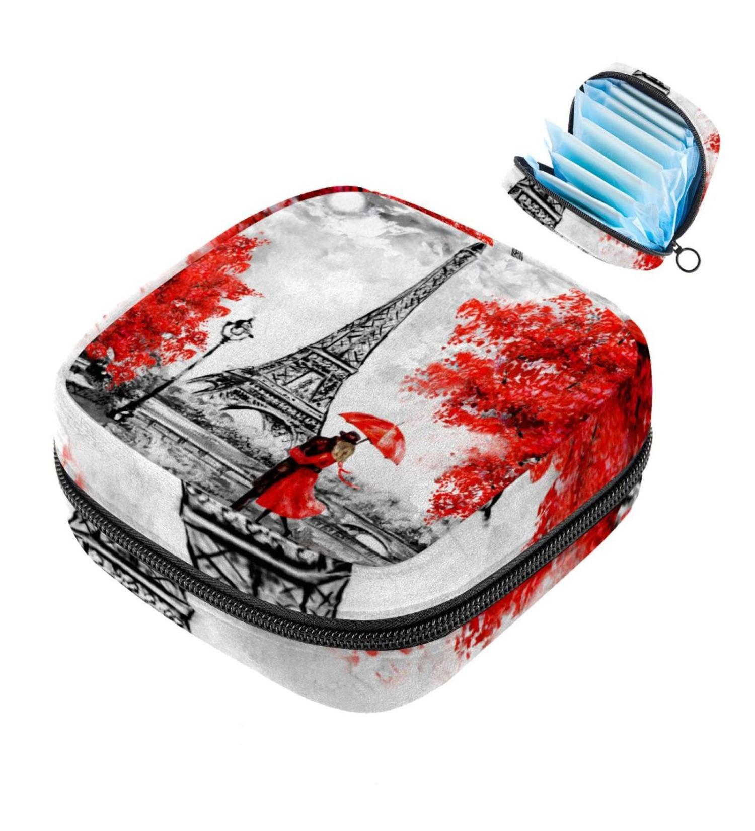 Portable Women's Binding-Storage Bags | Menstrual Cup Pocket & Pads for Teenage Girls | Stylish Eiffel Tower Design - Buy Online on GoSupps.com