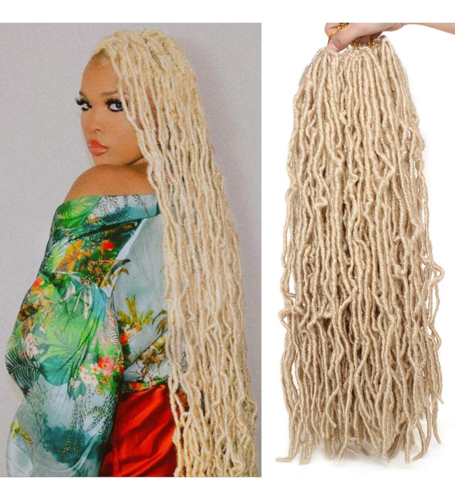 24 Inch Blonde Faux Locs Crochet Hair 2Packs - Natural Wavy Curly Soft Locs Extensions - Pre-Looped Goddess Dreadlocs for Women (24 Inch 613) - Buy Online on GoSupps.com