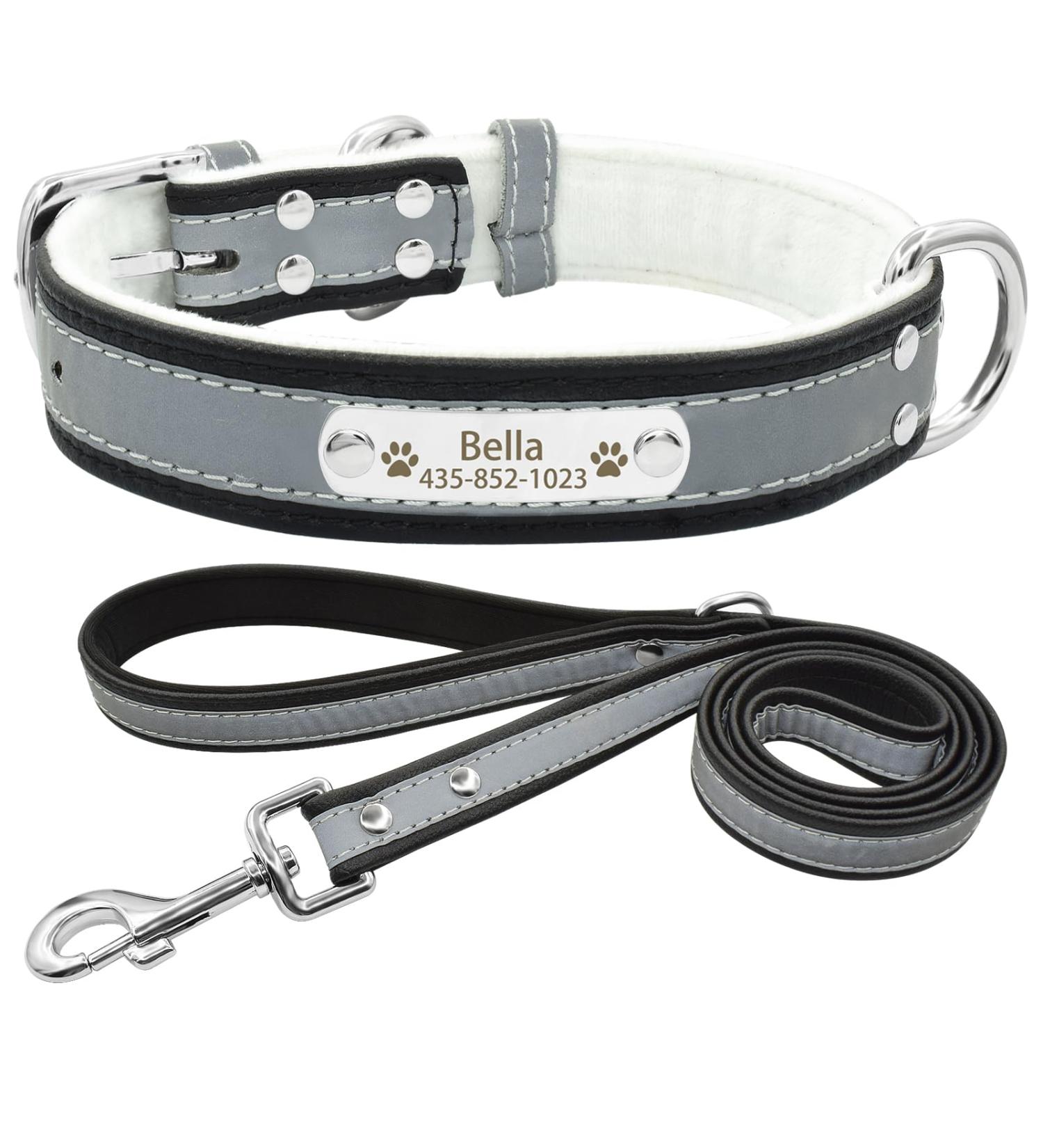 Senristar Personalized Reflective Dog Collar & Leash Set - Custom Engraved Name Tag for Small to XL Dogs & Cats - Black (3.0 cm Width 45-55 cm Neck) - Buy Online on GoSupps.com