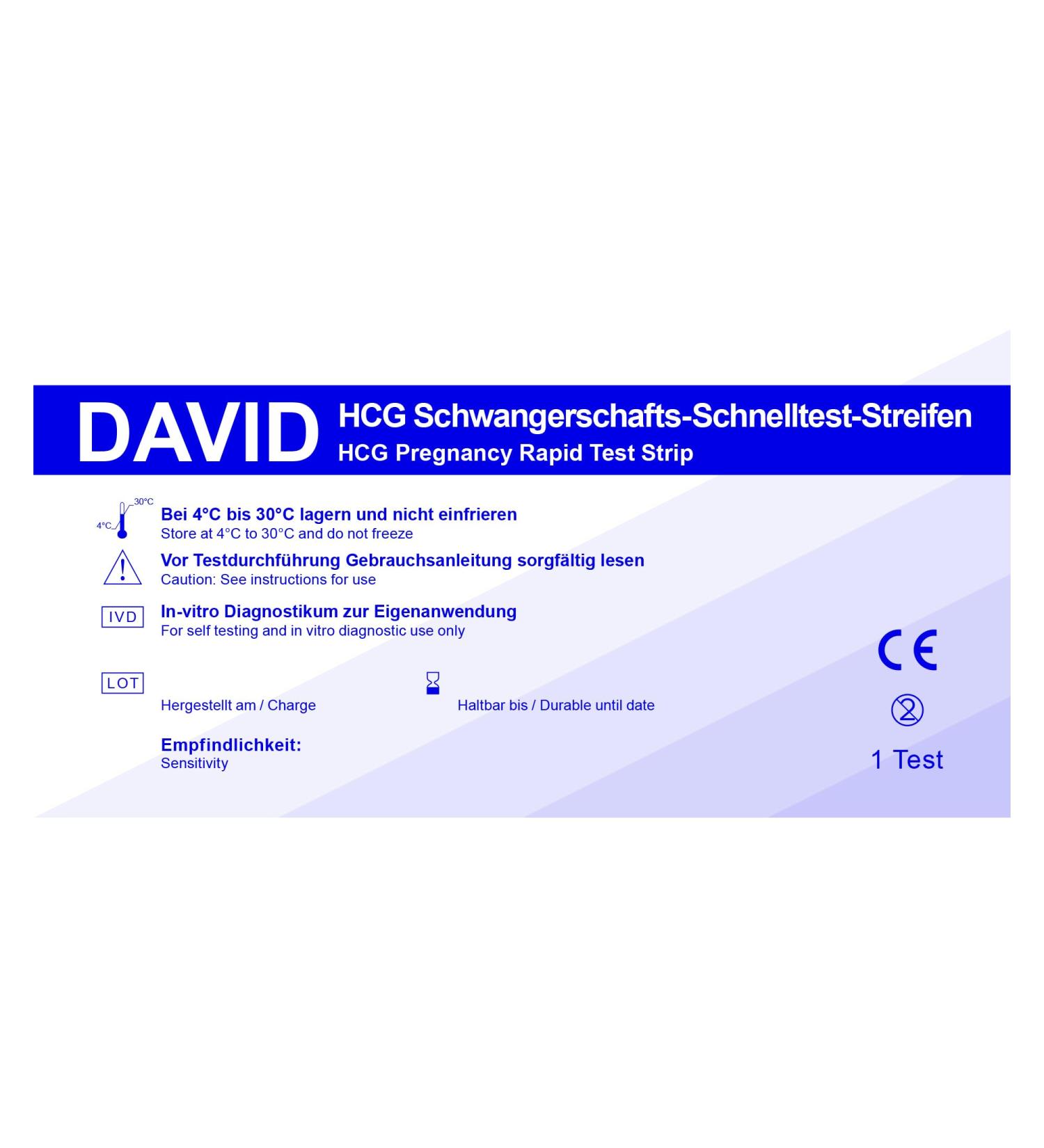 30 x David pregnancy test strips 10 miu/ml HCG pregnancy test