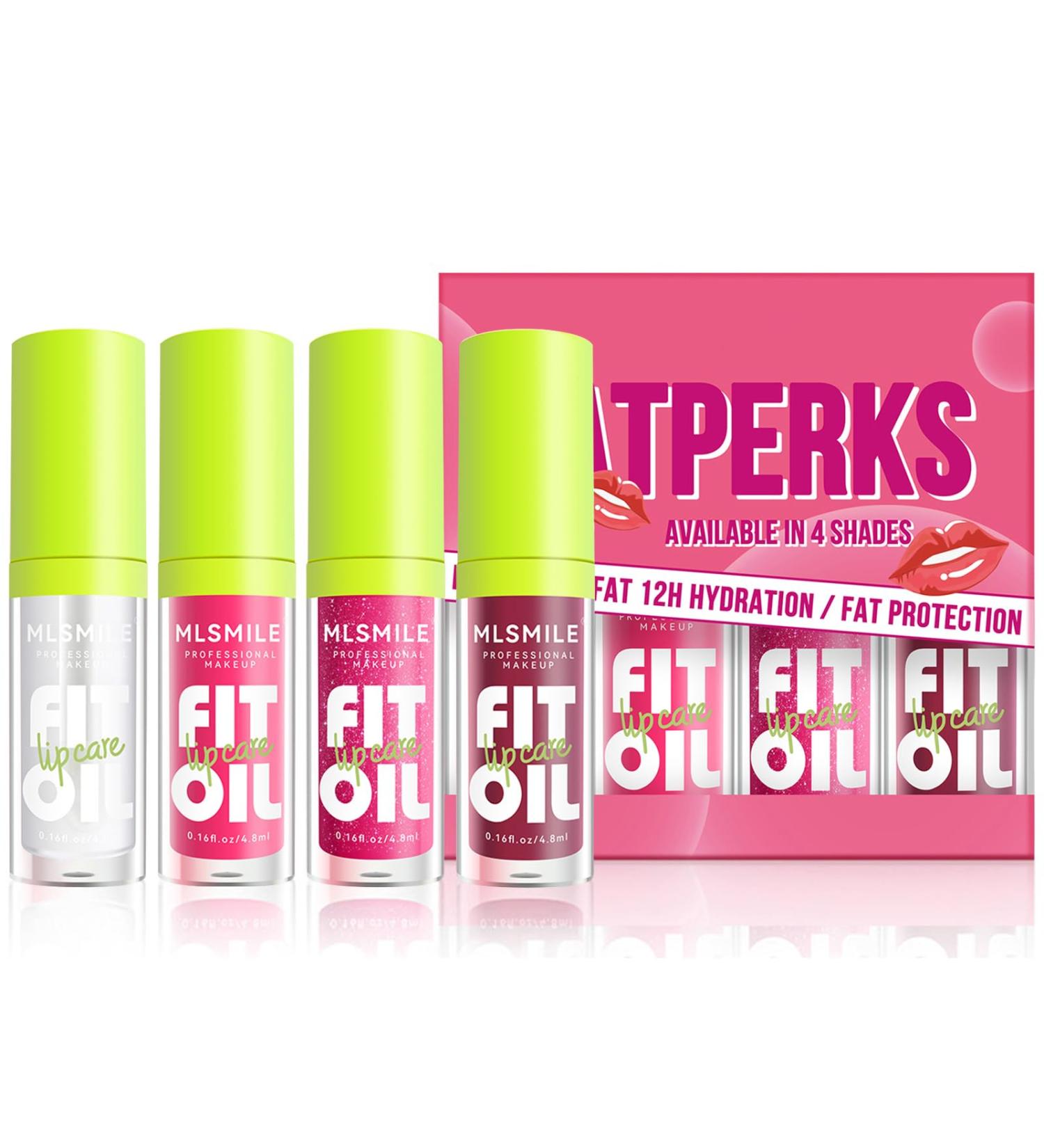 Hydrating Lip Oil Set - 4 Colors Fat Lip Oil Glaze | Non-Sticky Nourishing & Long-Lasting Gloss | Plumping Transparent Lip Care - Buy Online on GoSupps.com