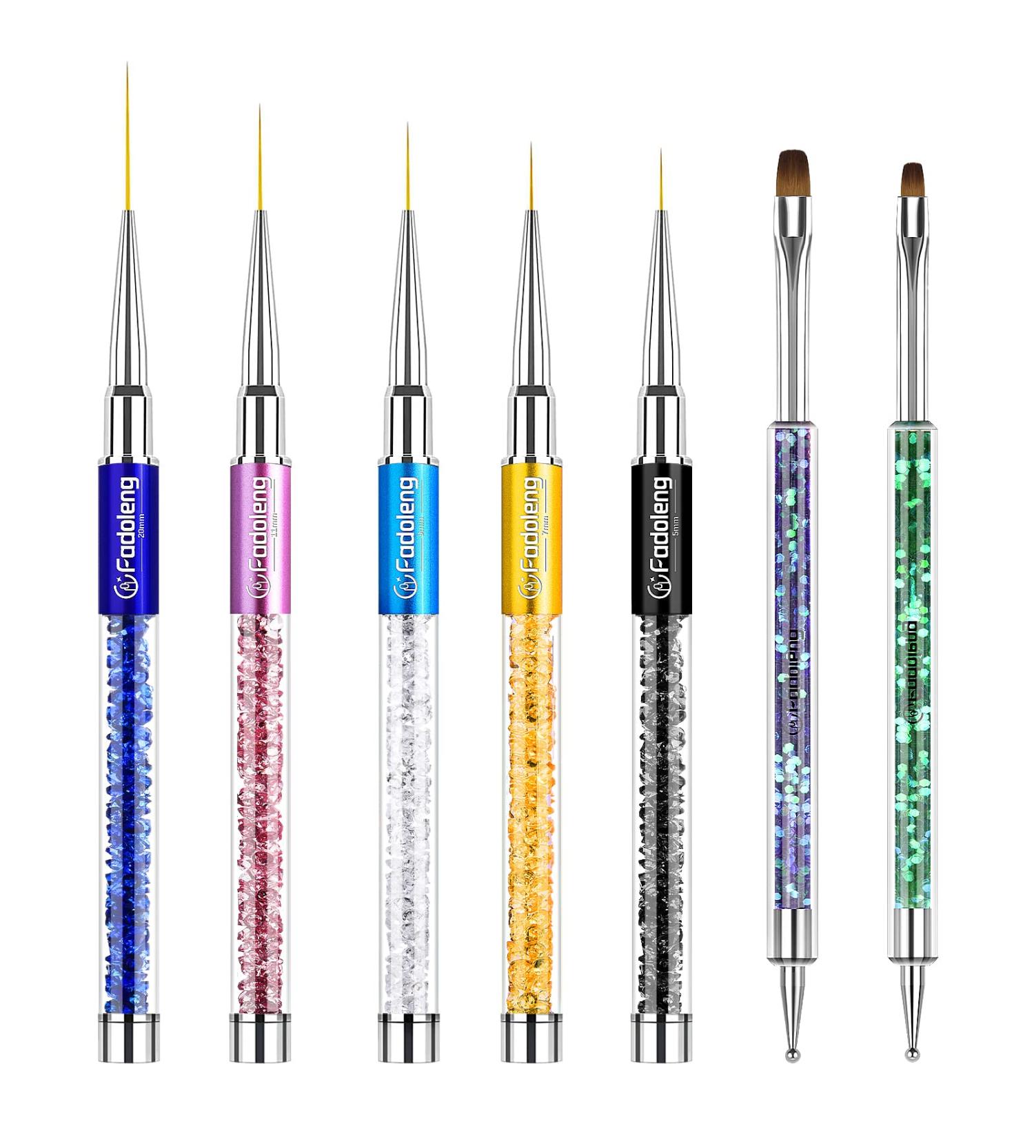 Nail Art Brushes Set - 7Pcs for Salon & Home Manicure - Liner Brush & Double-ended Pen - Various Sizes - Colorful - Buy Online on GoSupps.com