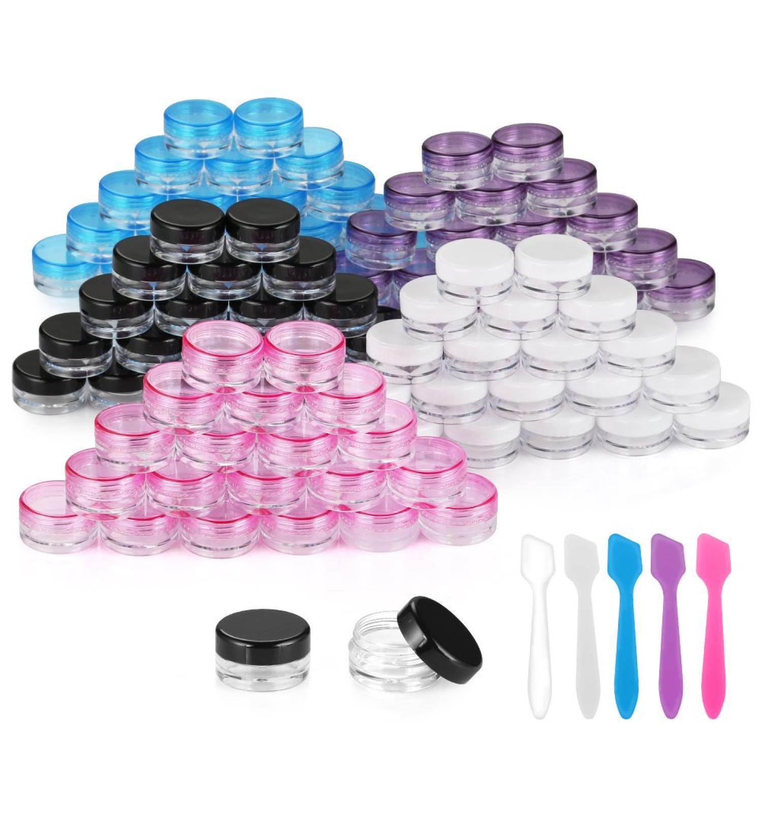 Accmor 100pcs 3g Empty Sample Containers with Lids - Cosmetic Jars + 5 Mini Spatulas - Buy Online on GoSupps.com