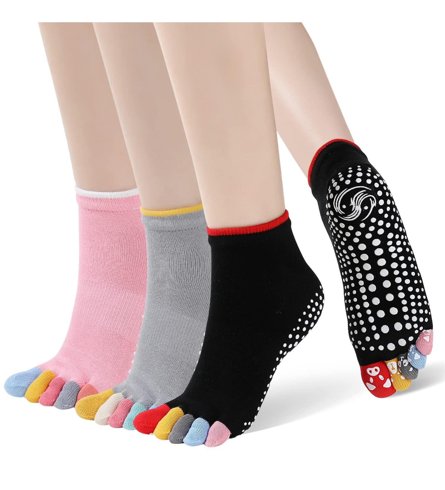 Putuo Women's Anti-Slip Yoga Socks - Slipproof Toe Socks for Pilates Barre and Dance | Multi-Color EU 36-43 - Buy Online on GoSupps.com