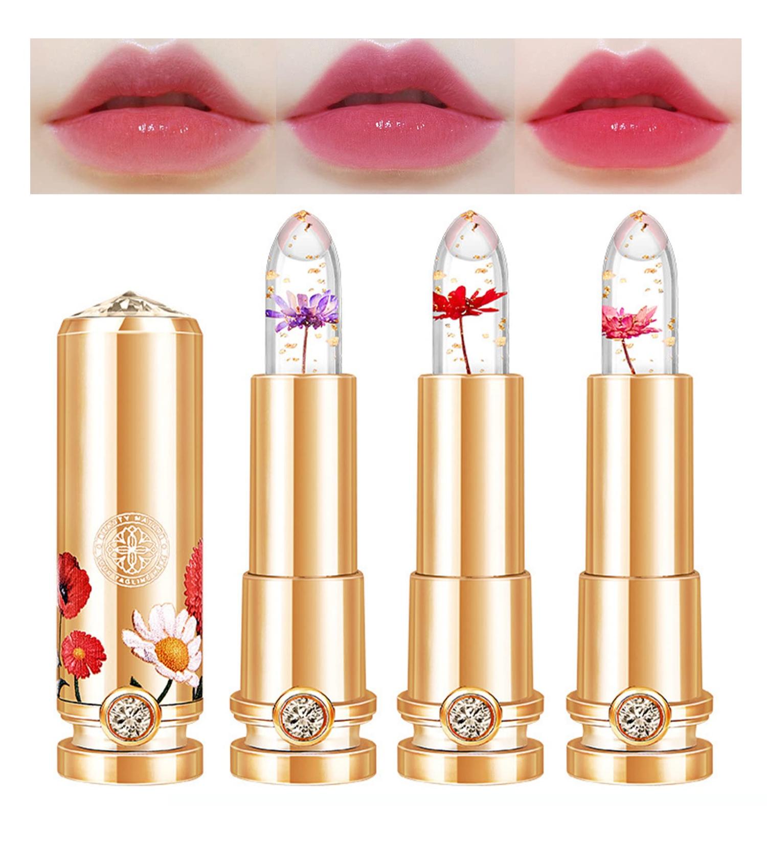 Crystal Flower Jelly Lipstick Set - 3 Colors | Color Changing Magic PH Lip Gloss | Waterproof Moisturizing Lip Balm Trio - Buy Online on GoSupps.com