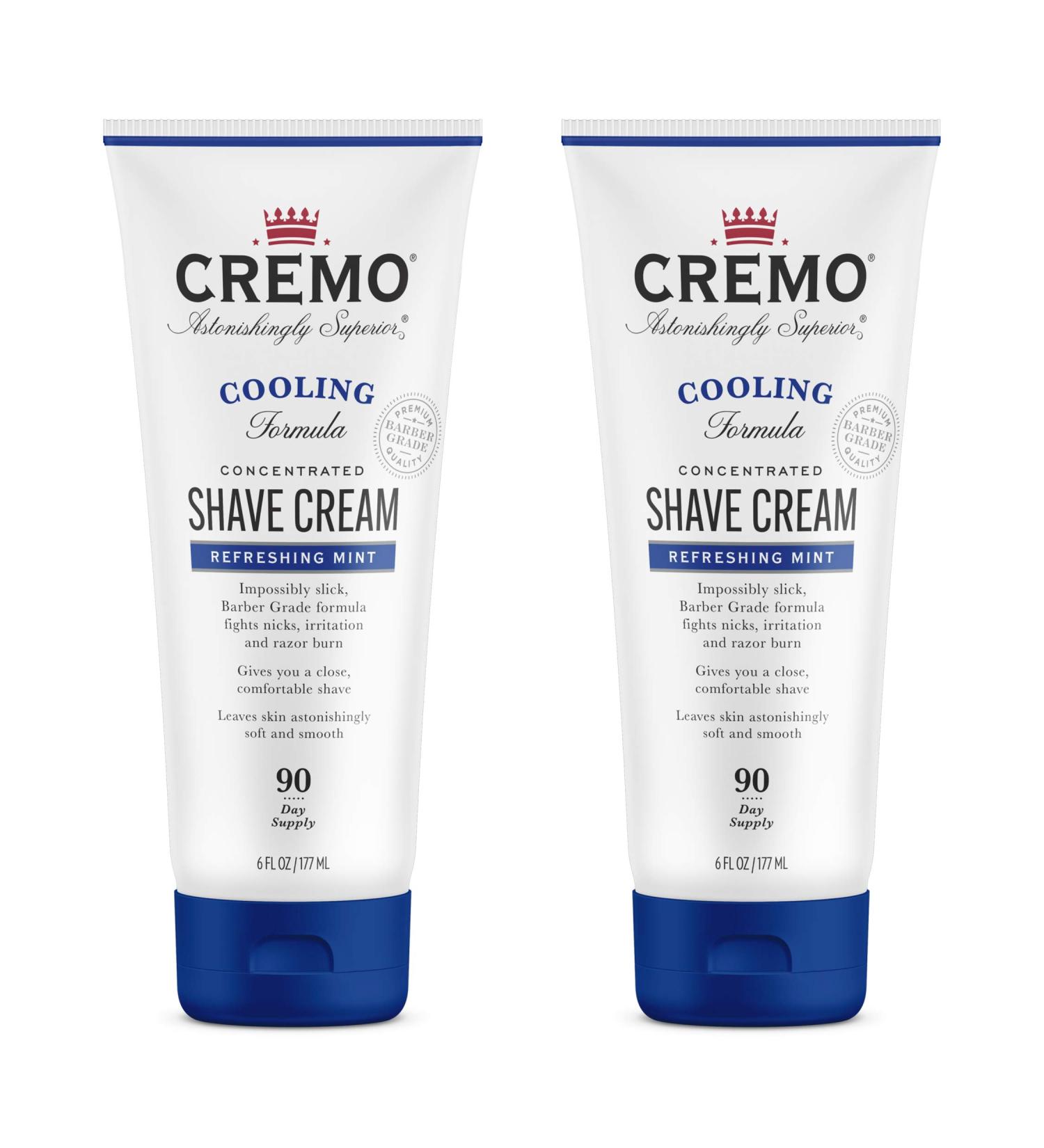 Cremo Barber Grade Cooling Shave Cream - Ultra-Slick Mint 6oz (2-Pack) - Reduces Nicks & Razor Burn - Buy Online on GoSupps.com