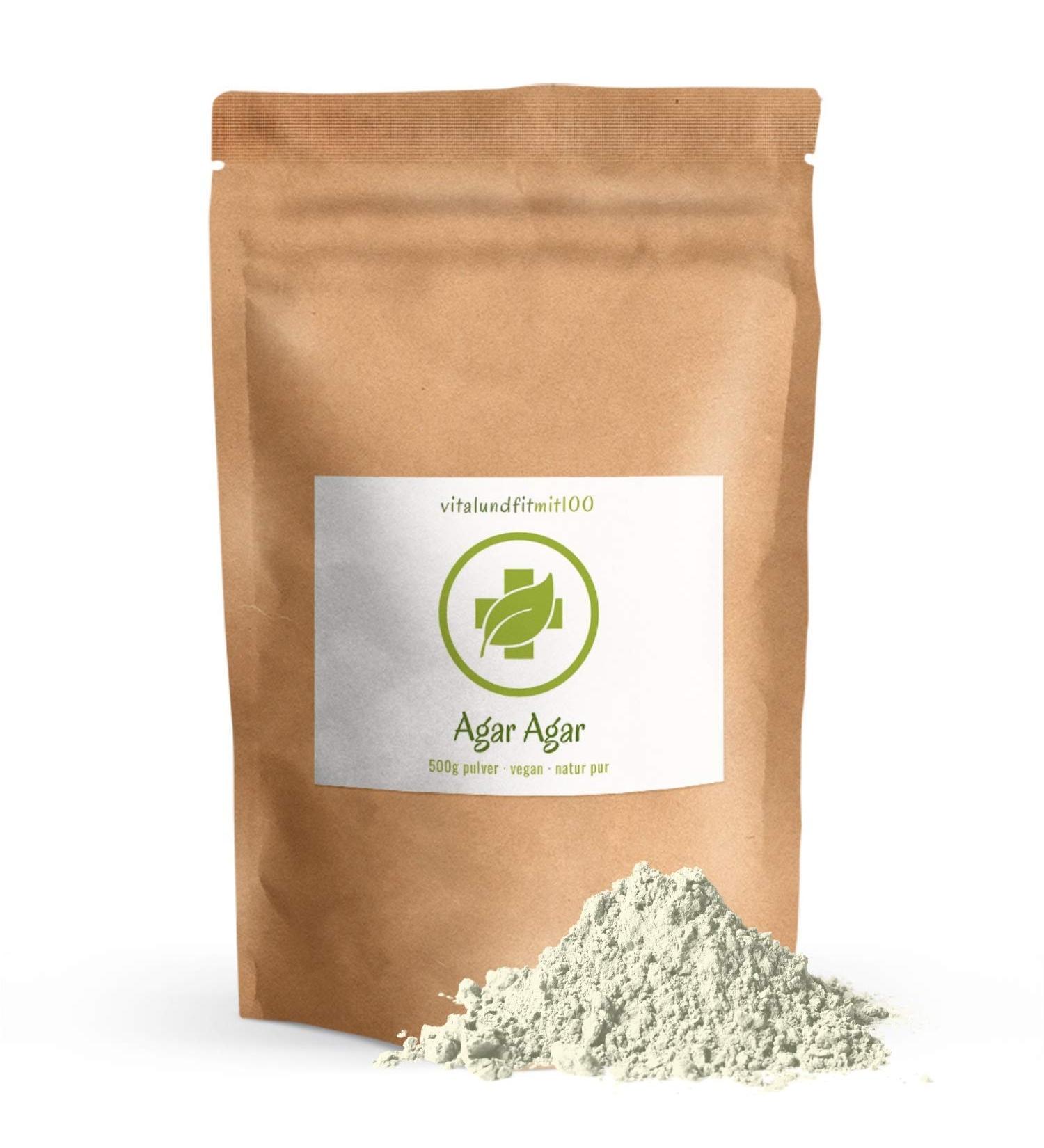 Vitalundfitmit100 Agar Agar Powder 500g | Vegan Gluten-Free Lactose-Free | Raw Food Quality | Natural Gelatin Substitute for Tarts & More - Buy Online on GoSupps.com
