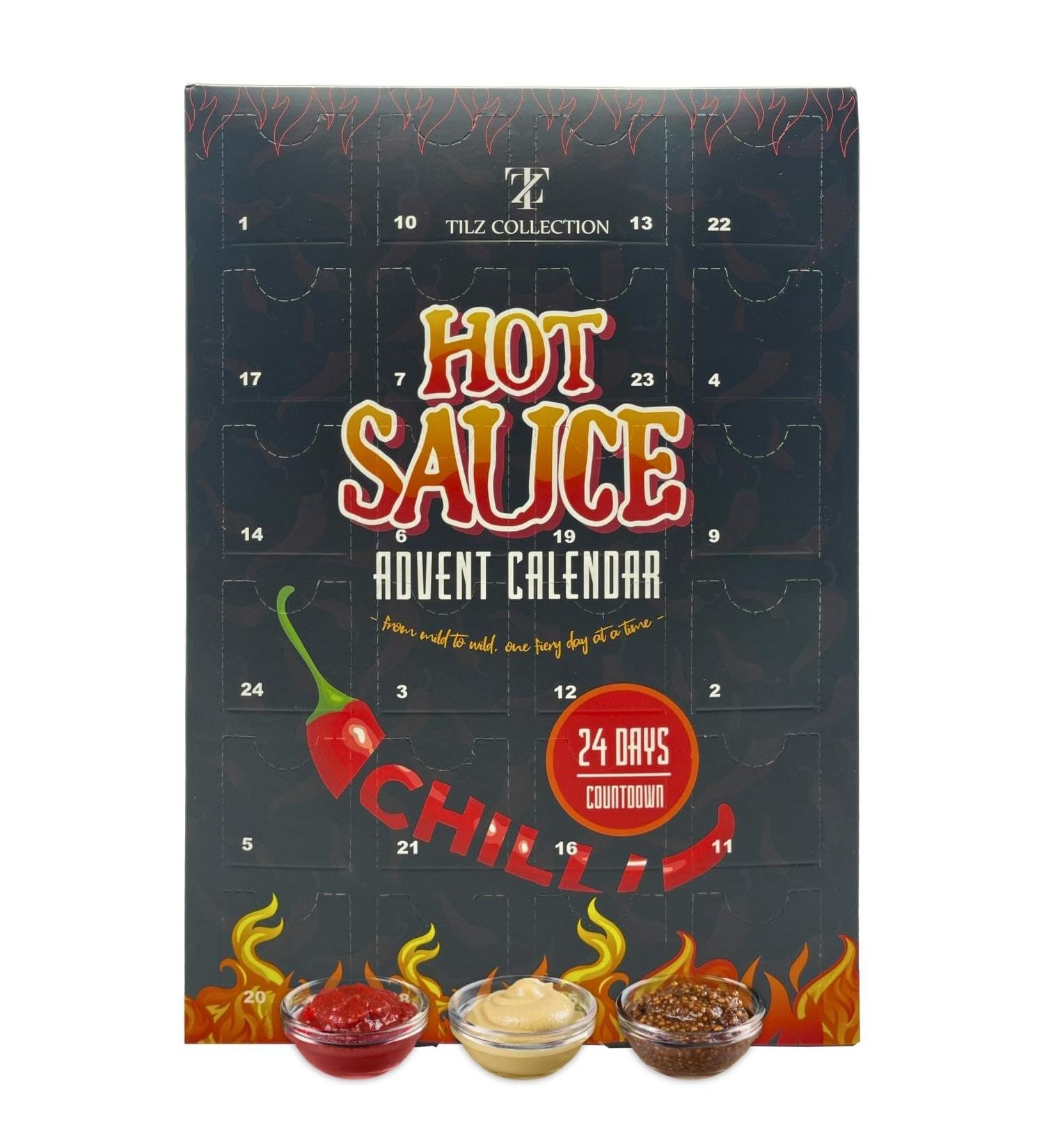 Chilli Advent Calendar 2023-24 Days of Hot Chilli Sauce Advent Calendar with 20 Fiery Flavours - Christmas Hot Sauce Gift Set for Chilli and Spicy Foods Lovers (Black (Sachet)) - Buy Online on GoSupps.com