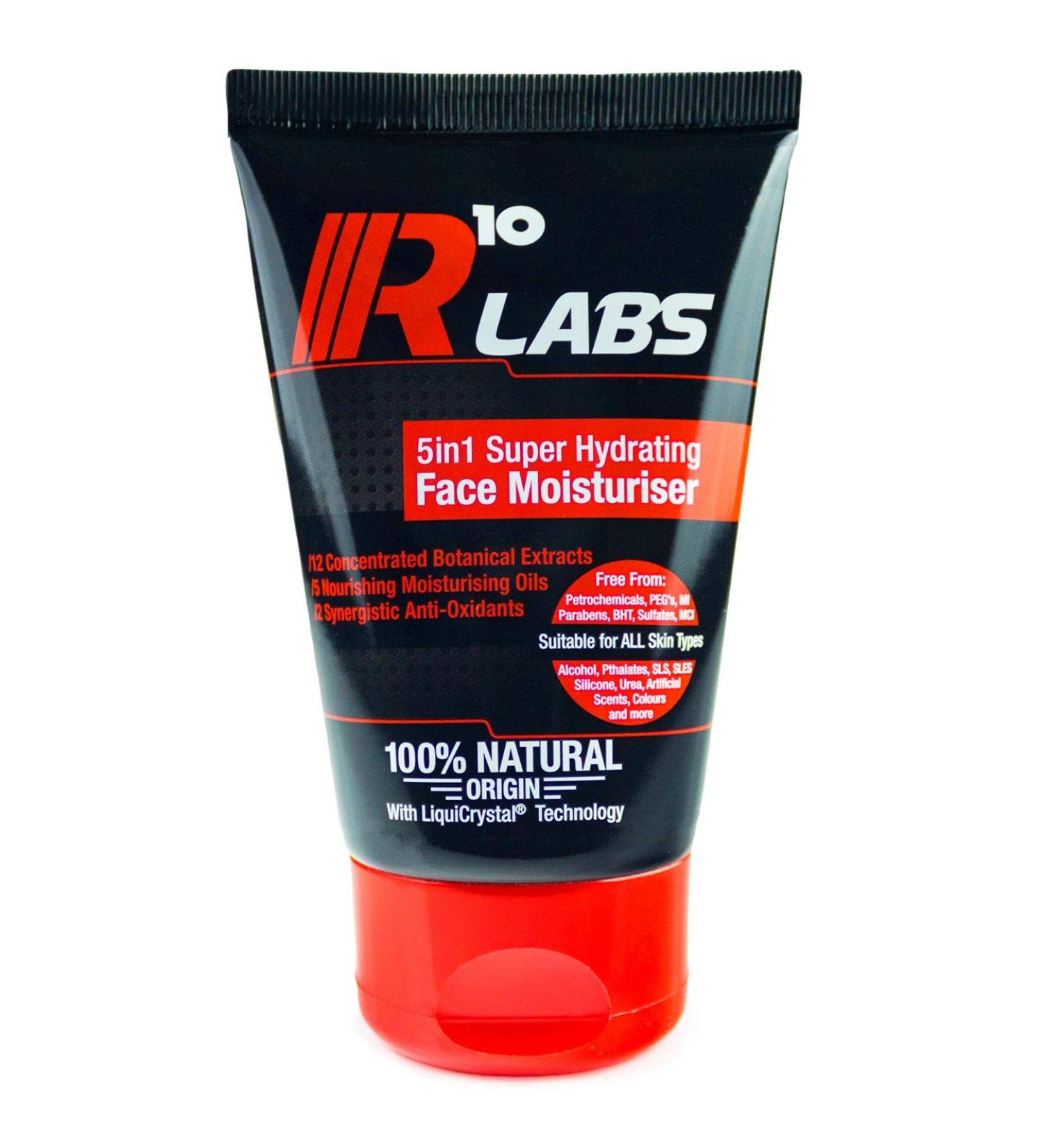 R10 labs Super Hydrating Face Moisturiser - 100% Natural Lotion for Men with Argan Oil 12 Extracts & 2 Antioxidants - 5in1 - Moisturising/Anti-Ageing/After Shave/Anti-irritation/Hydrating - Buy Online on GoSupps.com