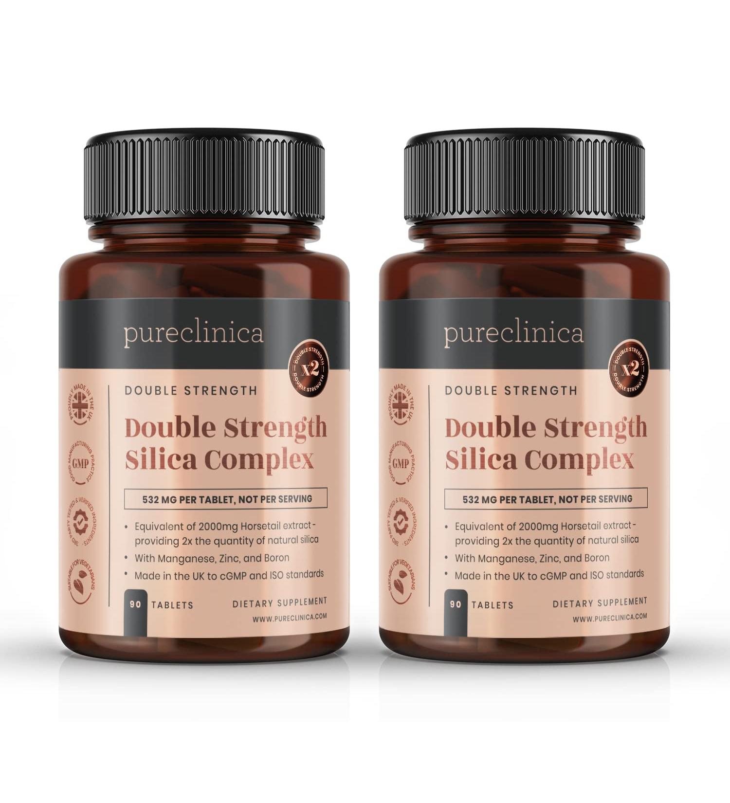 Double Strength Silica Complex 6 Month Supply - 2000mg Horsetail Extract x 180 Tablets (2 Bottles of 90) - Buy Online on GoSupps.com