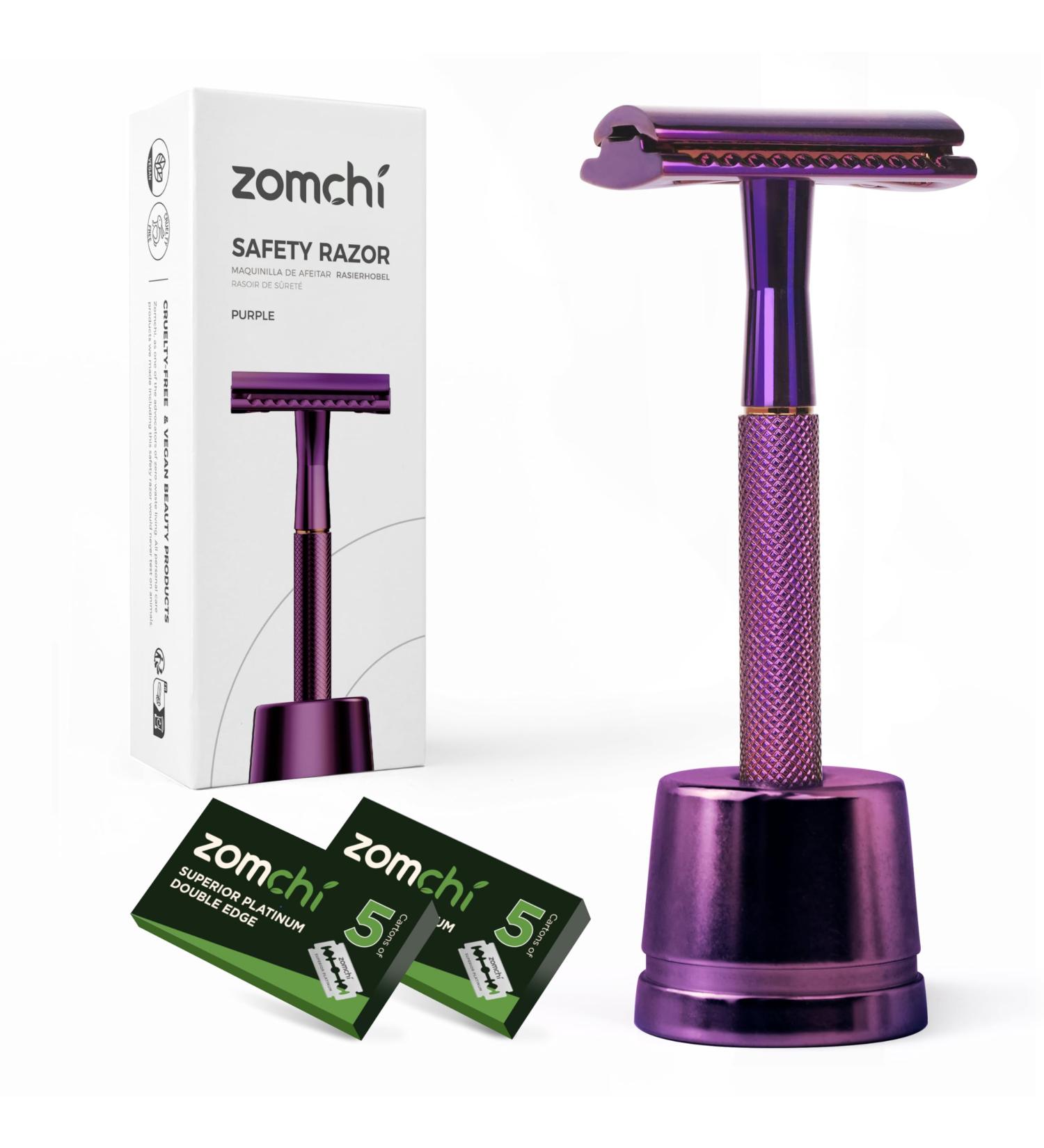 Zomchi Safety Razor for Women - Double-Blade Metal Razor with 10 Blades Purple Shaving Set Perfect for All Double-Blade Razors - Buy Online on GoSupps.com