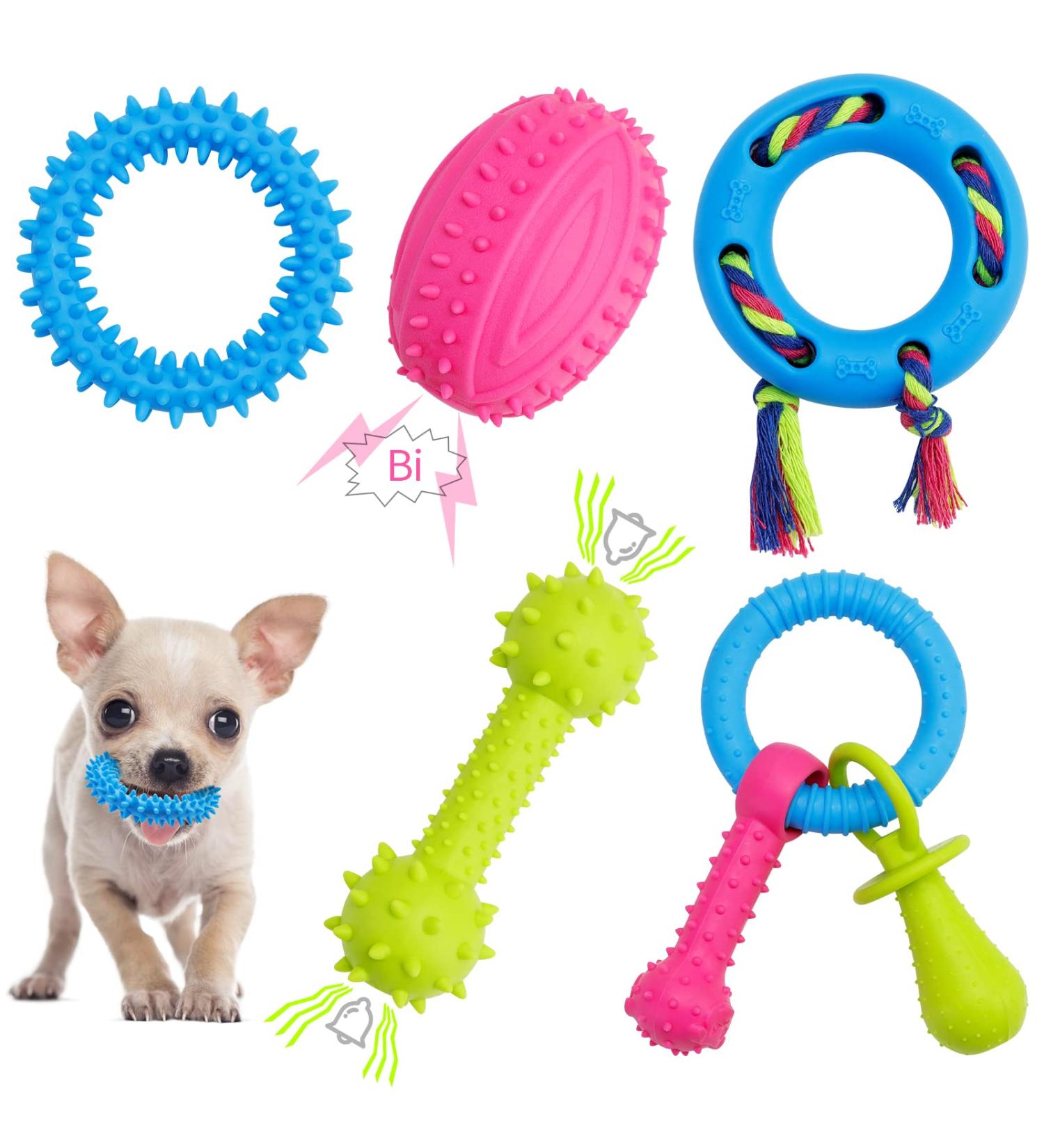 Puppy Dog Teething Toys 5pcs Puppy Chew Toy Set with Ball and Ropes Indestructible Interactive Squeaky Dog Toys Dog Chew Toys Puppy Gift for 8 Weeks Small Puppies and Medium Dogs - Buy Online on GoSupps.com