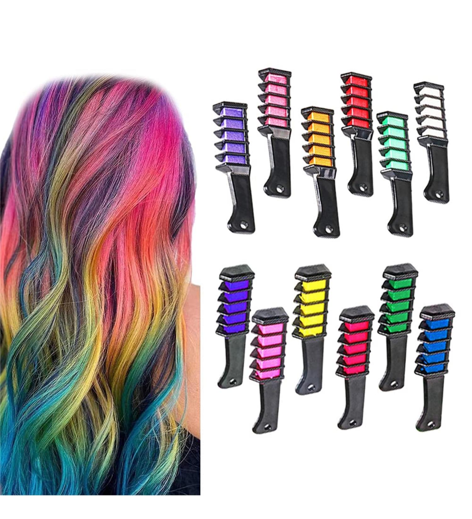 12-Color Hair Chalk Comb Set for Girls | Temporary, Washable Hairdressing Kit for Kids Birthday Party, Cosplay, DIY | Ages 4-10 - Buy Online on GoSupps.com