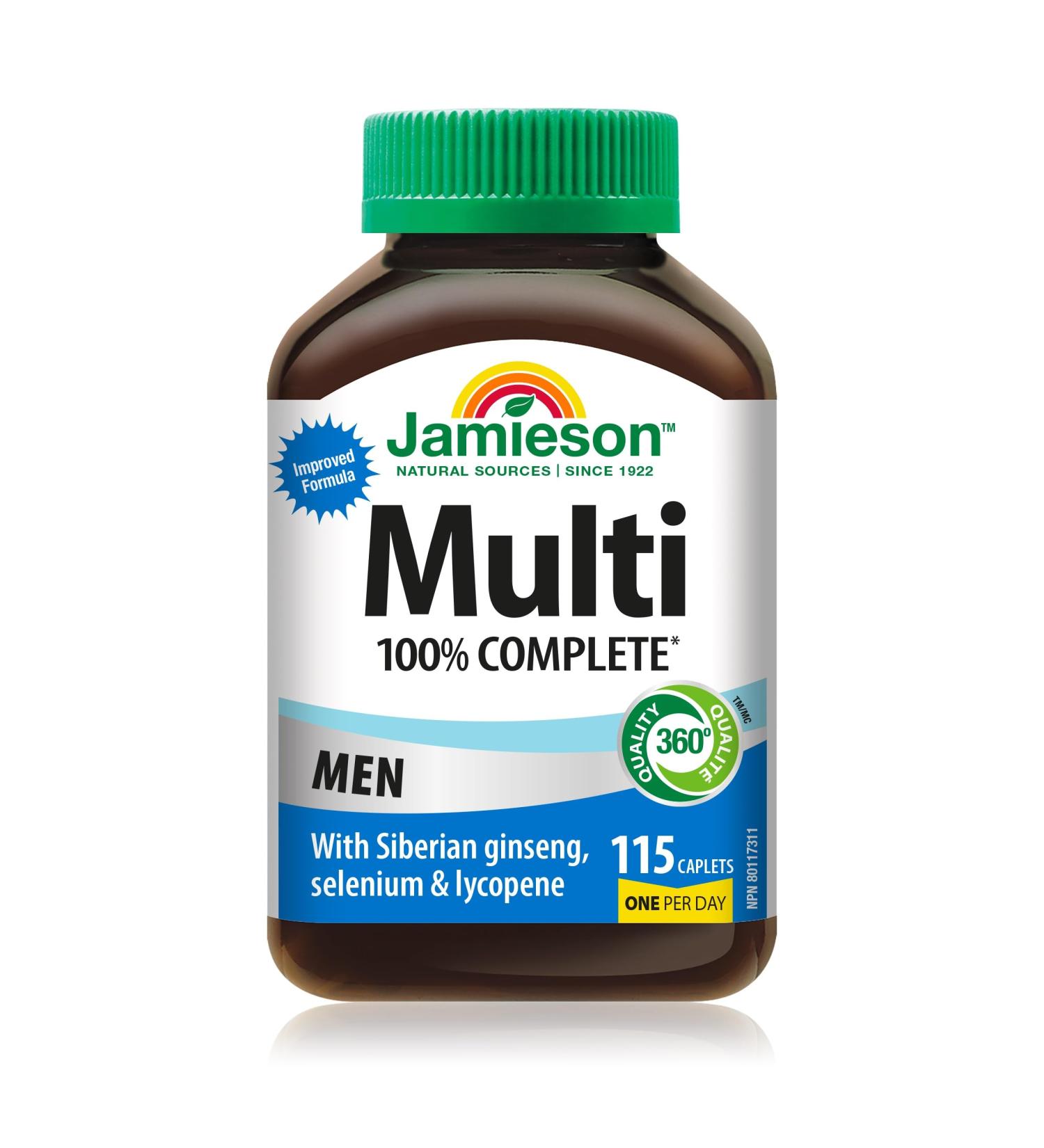 Jamieson 100% Complete Multivitamin for Adult Men with Siberian Ginseng Selenium & Lycopene 115 count (Pack of 1) - Buy Online on GoSupps.com