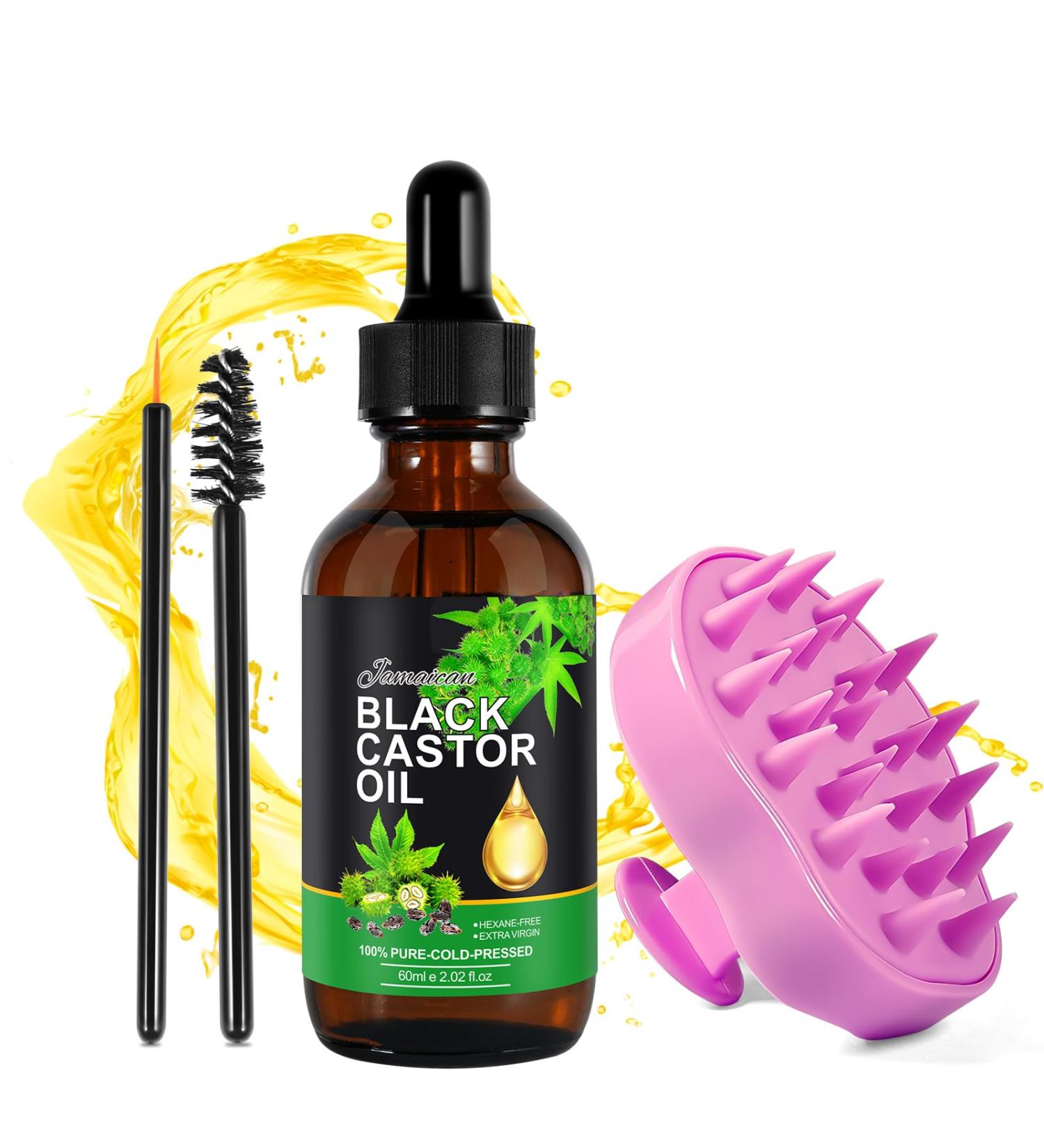 Pure Castor Oil & Scalp Massager Combo - 60ml for Hair Growth | Silicone Shampoo Brush | International Shipping Available - Buy Online on GoSupps.com
