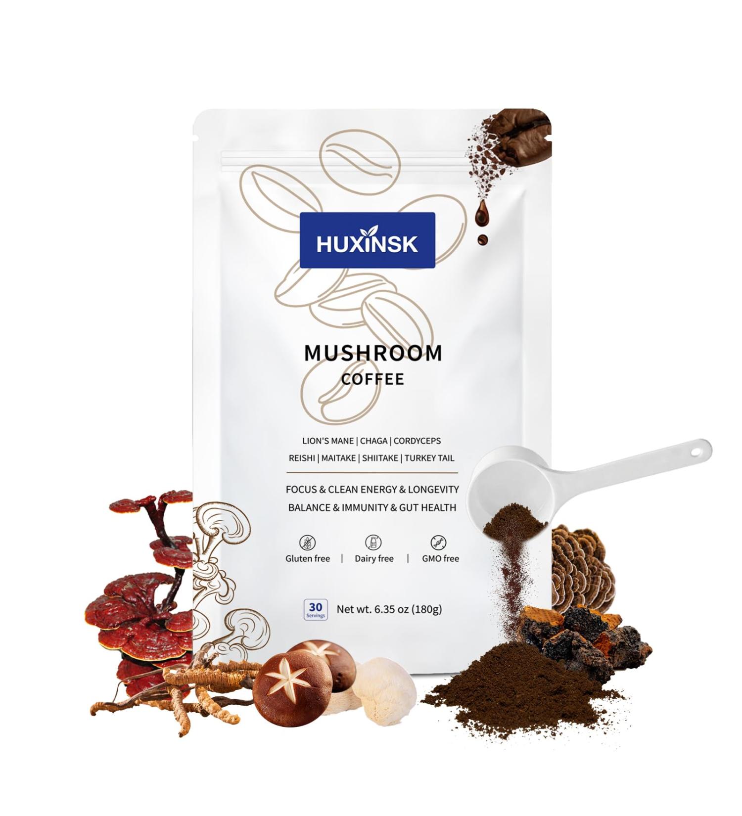 Mushroom Coffee Organic Instant Coffee with Lion s Mane Reishi Cordyceps Collagen -Glucan (Prebiotic) for Focus Energy Immune and Gut Health Support 30 Servings - Buy Online on GoSupps.com