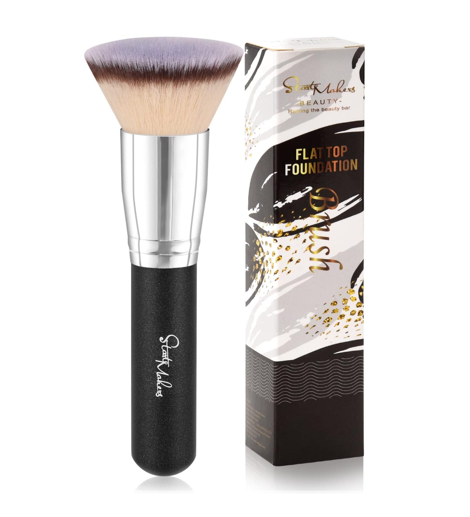 Start Makers Flat Top Kabuki Foundation Brush - Premium Synthetic Full Coverage Powder Brush for Flawless Makeup Application (Black) - Buy Online on GoSupps.com