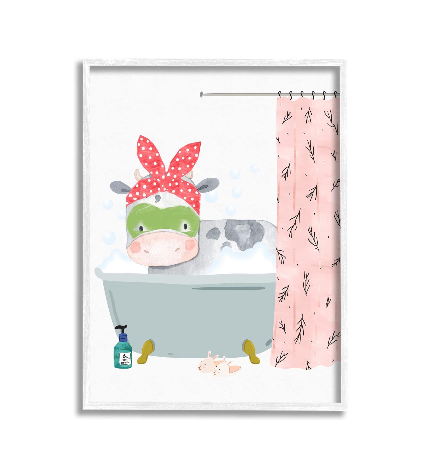Stupell Industries Children's Farm Cow Bath Tub Bunny Slippers Bathroom Wall Art - White Framed - Buy Online on GoSupps.com