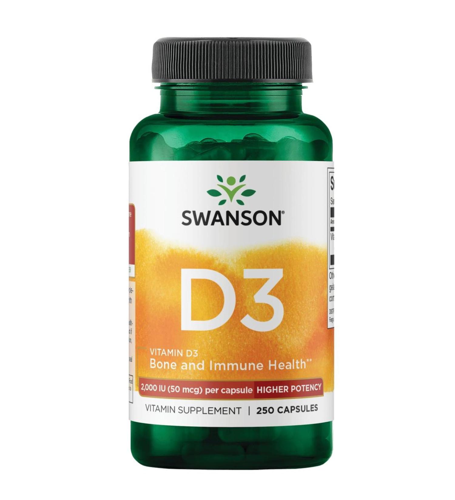 Swanson Higher Potency Vitamin D-3 2000 Iu - Sunshine Vitamin Bone Immune Support (50 mcg) 250 Capsules - Buy Online on GoSupps.com