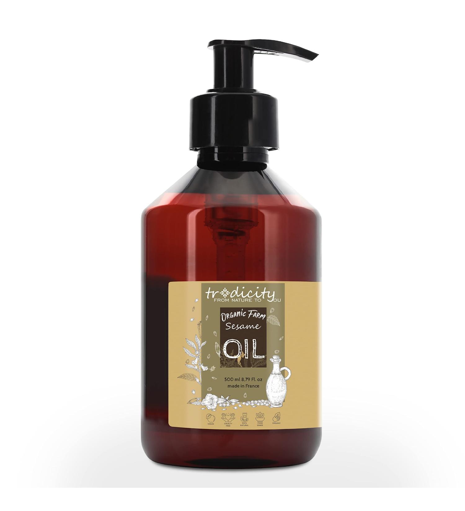Organic Sesame Oil 100% Pure & Cold-Pressed - Premium Food & Cosmetic Quality | 500 ml Ayurvedic Massage Oil - Eco-Certified - Buy Online on GoSupps.com