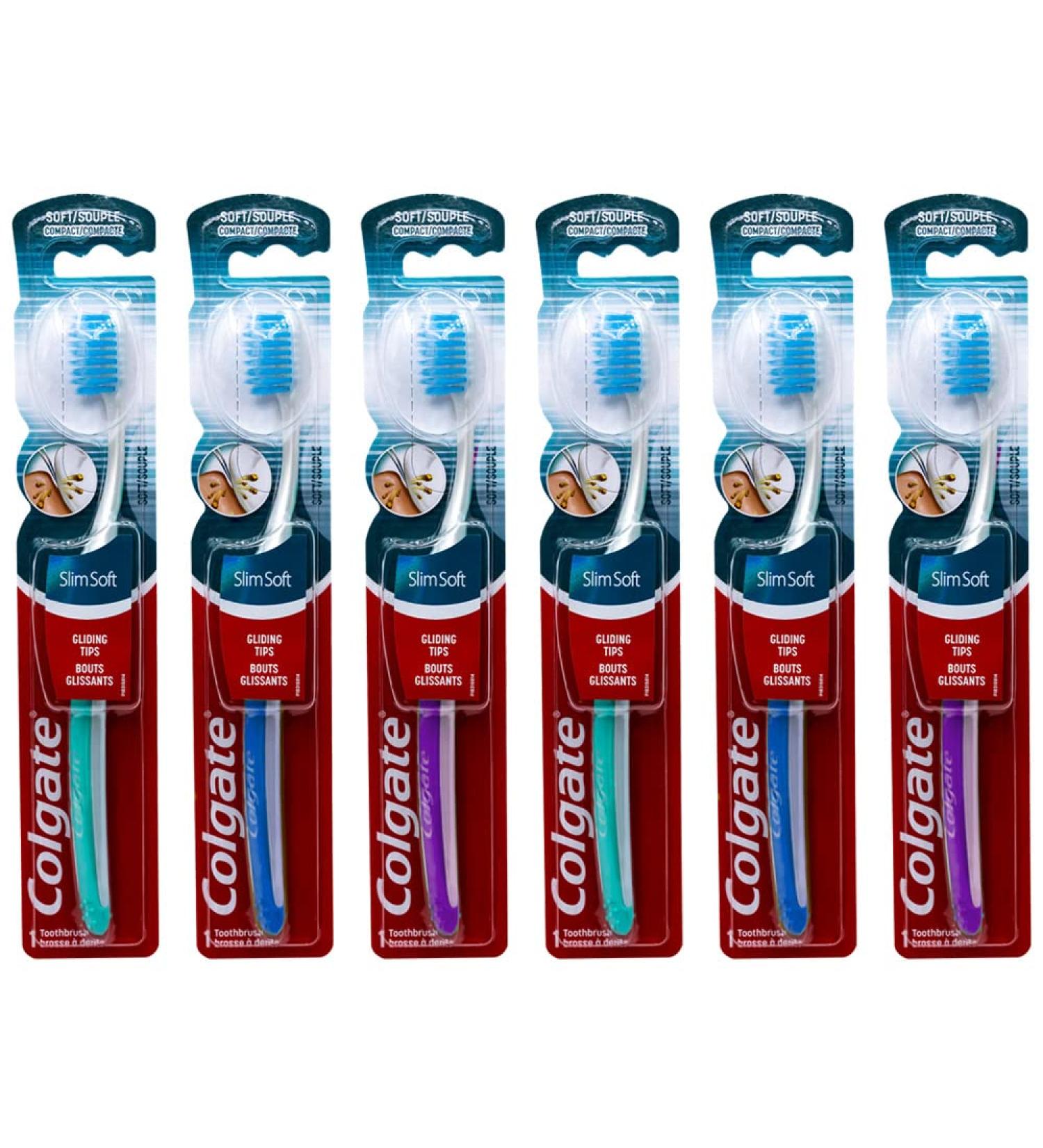 Colgate Slim Soft Toothbrush Pack of 6 | Gliding Tips, Compact & Soft | Colors Vary - Buy Online on GoSupps.com