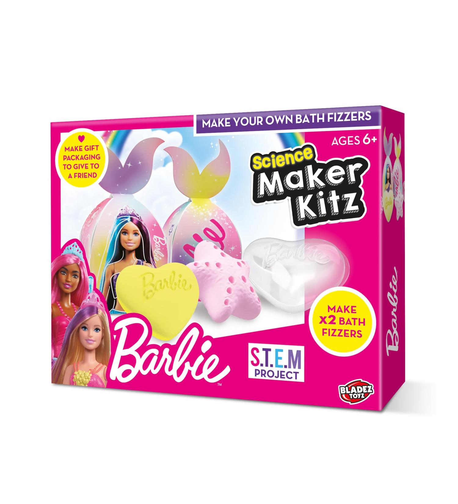 BLADEZ Barbie Bath Fizzers Make Your Own Pink/Yellow Fizzers - Starfish Licensed Bath Bombs Activity Set STEM Activity Gift Boxes Included Science Maker Kitz by Bladez Toyz