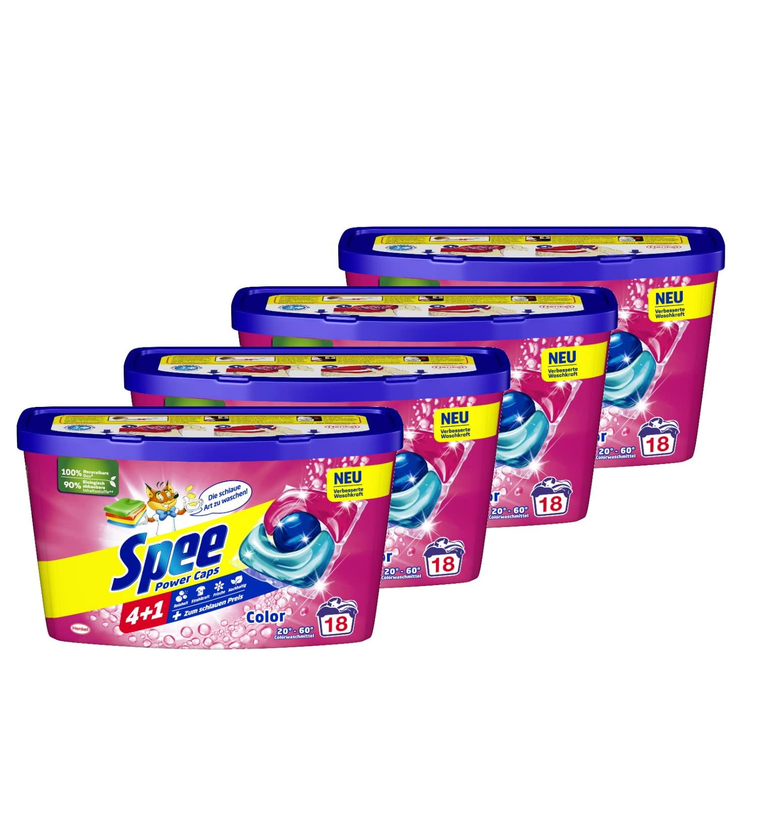 Spee Power Caps Color 4 + 1 - 72 WL Color Detergent for Colored & Dark Laundry | Sustainable Radiant & Fresh 4 Pack (18 Wash Loads) - Buy Online on GoSupps.com