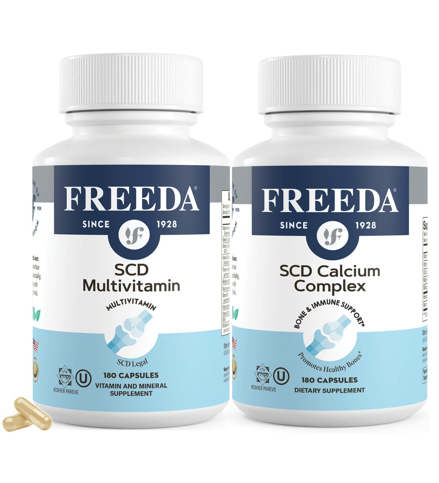 FREEDA SCD Bundle SCD Multivitamin + SCD Calcium Complex Specific Carbohydrate Diet Friendly Gut-Sensitive Formula Kosher, Gluten-Free, Vegan 180 Capsules Each - Buy Online on GoSupps.com