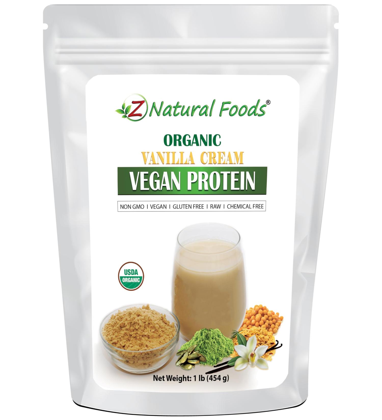 Z Natural Foods Organic Vanilla Cream Vegan Protein Powder | Non-GMO All-Natural 1 lb Vegan Protein Supplement - Buy Online on GoSupps.com