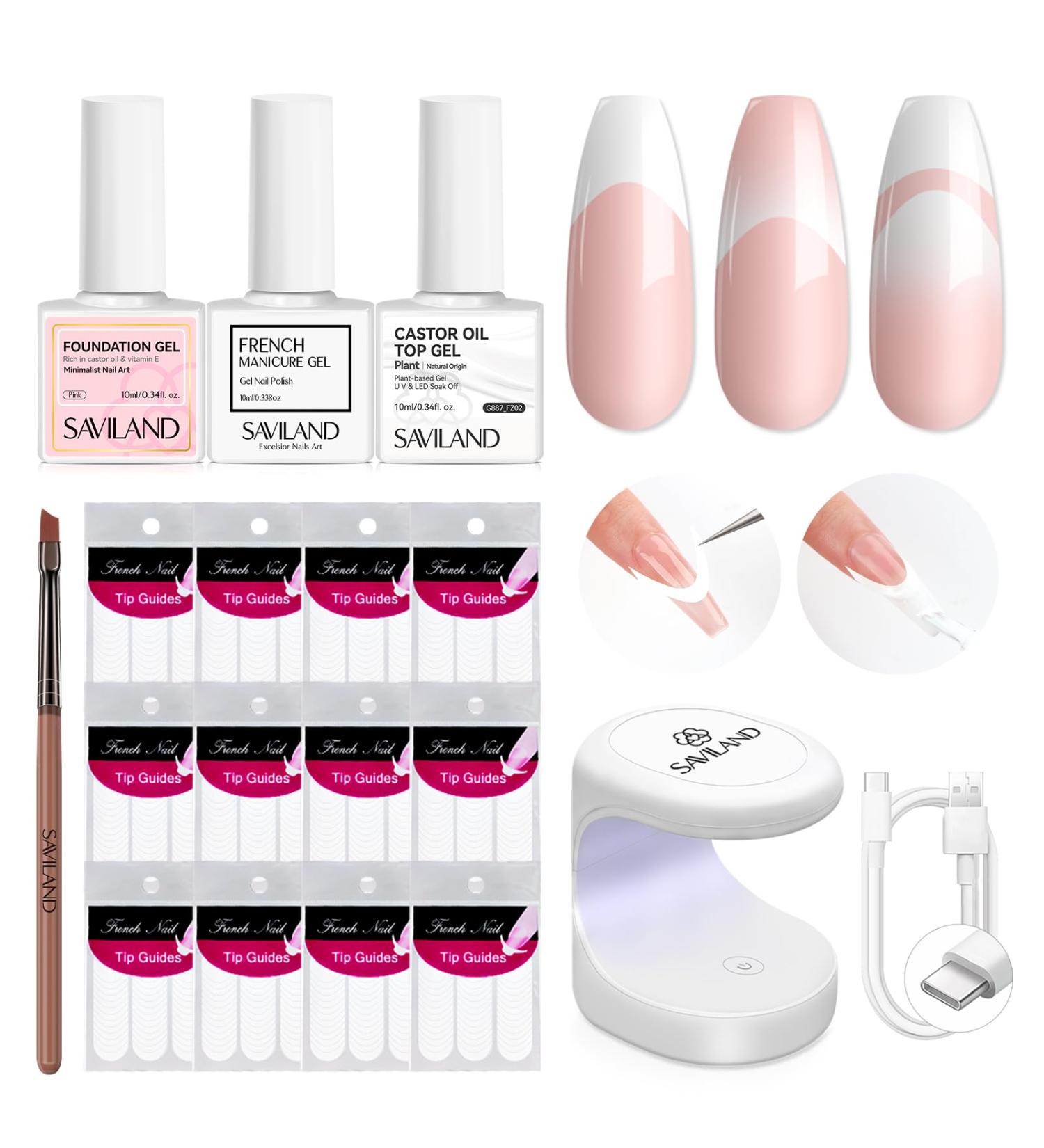 Saviland French Manicure Kit: Complete Nail Art Set with Tips Stickers Gel Polish & Lamp for Beginners - Buy Online on GoSupps.com