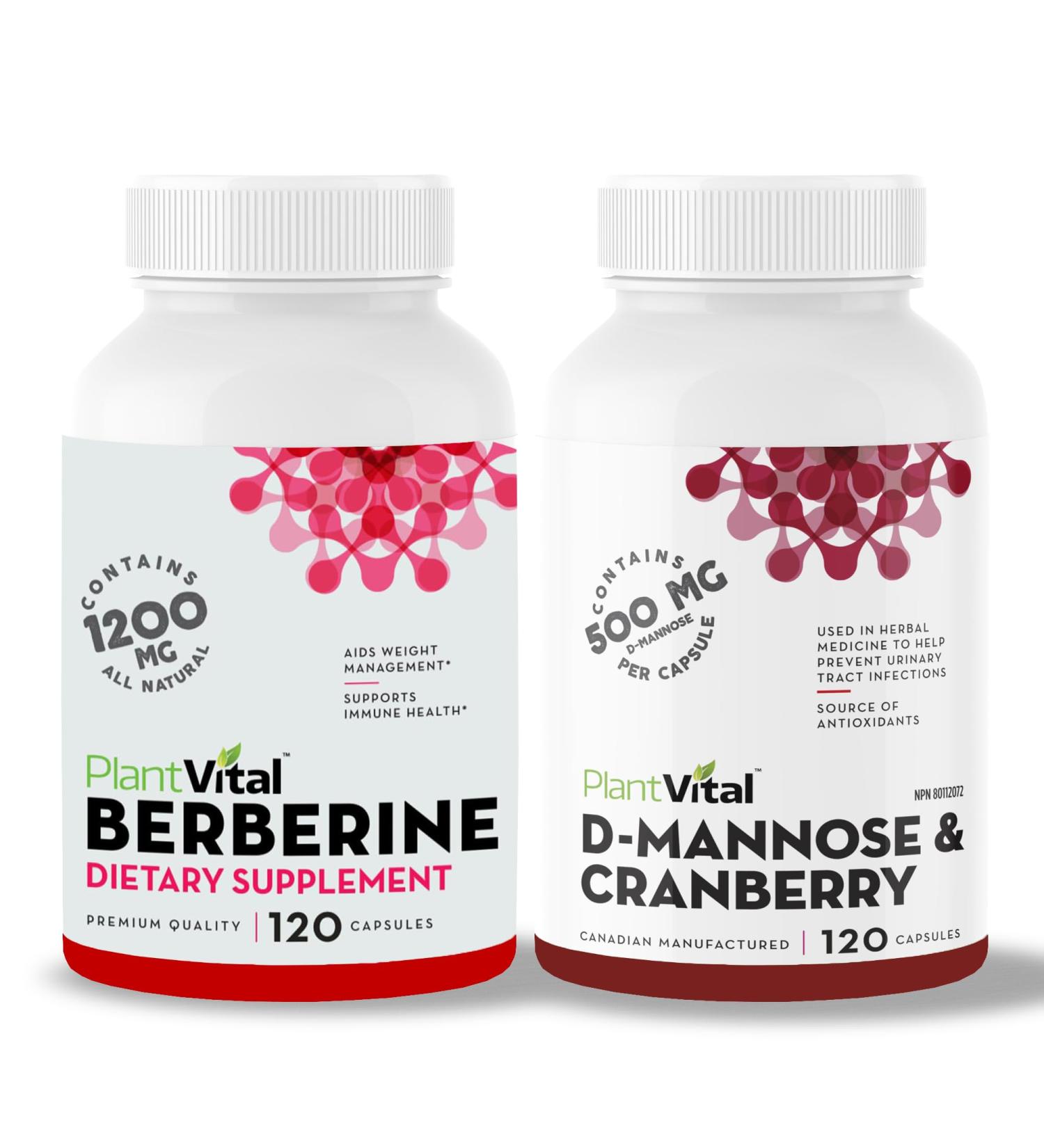 Plantvital Bundle Power Duo: Berberine 500mg-120 Capsules for Immunity & Cardio Health and D Mannose with Cranberry 1000mg-120 Capsules for Urinary Tract Support -Vegan Non-GMO. - Buy Online on GoSupps.com