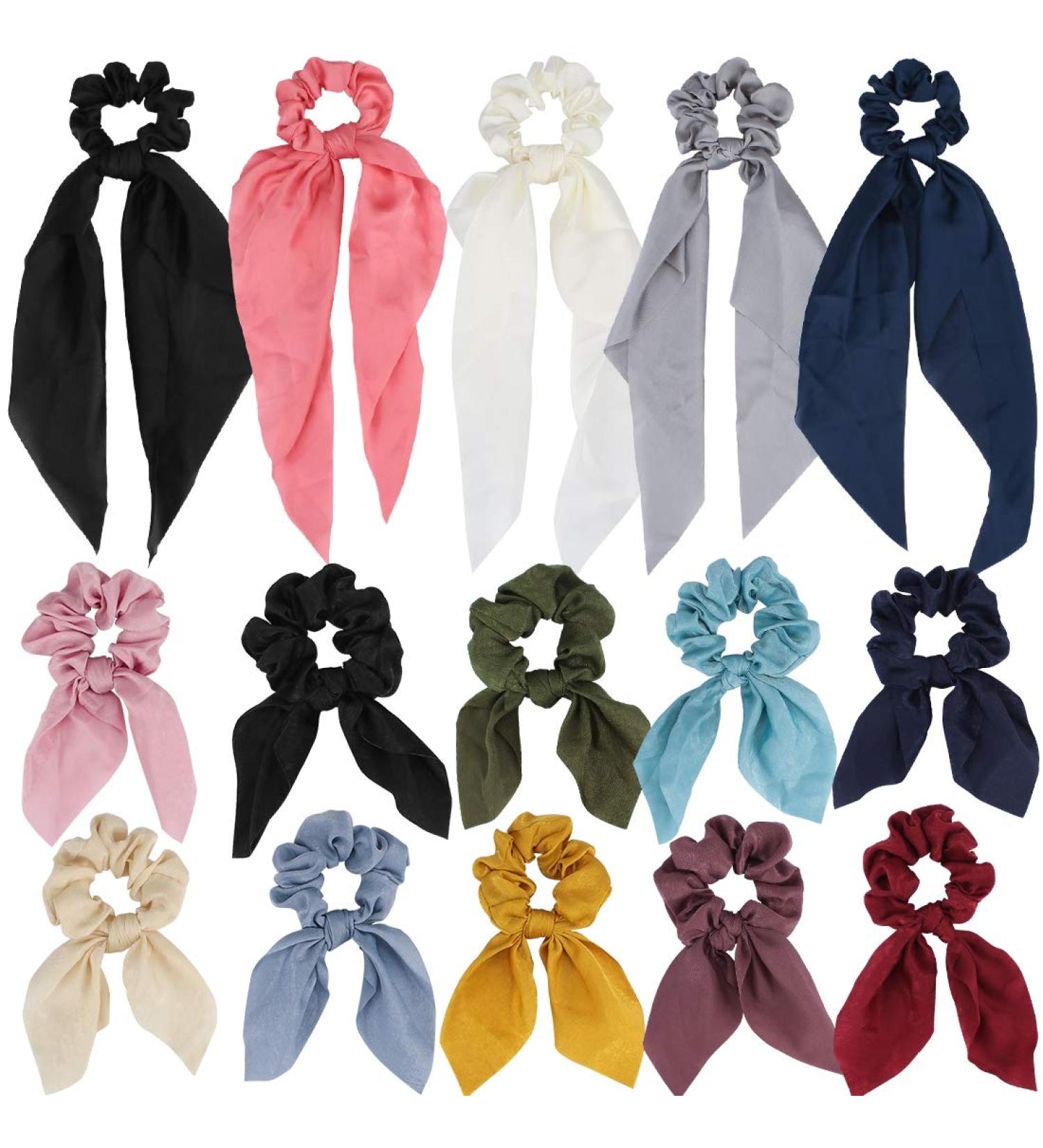 Jaciya 15 Pack Chiffon Hair Bow Scrunchies - Soft Elastic Hair Bands in 15 Colors - Buy Online on GoSupps.com