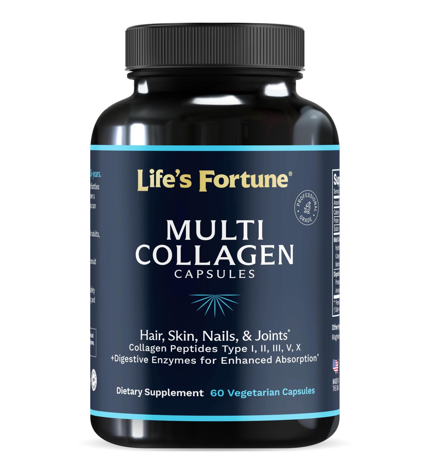 Multi Collagen Peptides Powder Drink Plus, for Women & Men - Type I, II, III, V, X, Blend with Digestive Enzyme for Skin, Hair, Nails, Joints Health, Unflavored, 60 Cap 60 Count (Pack of 1)