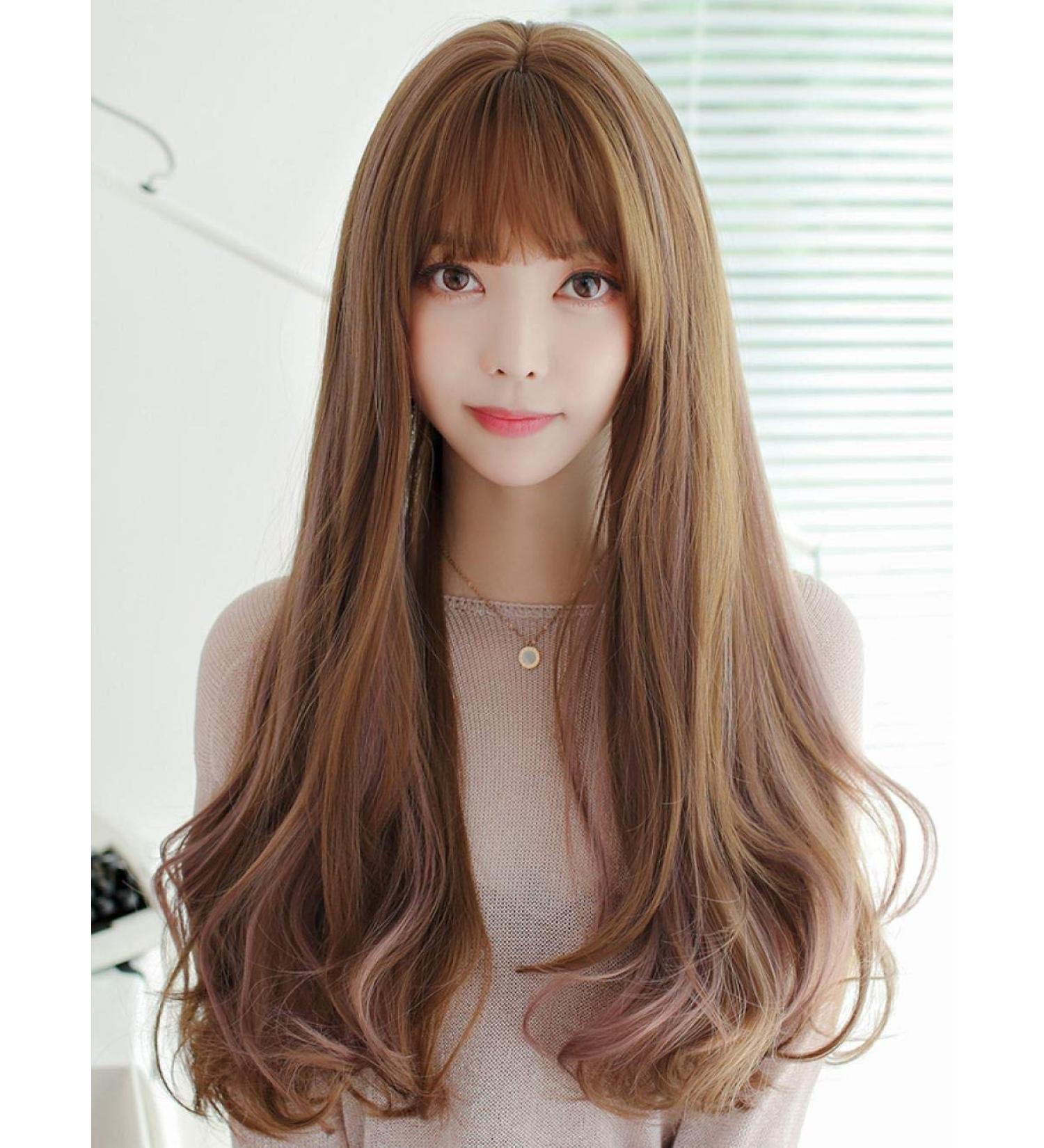 BGHJUE Wig female long hair long curly hair big wave pear head micro-volume cute fluffy natural full headgear long hair