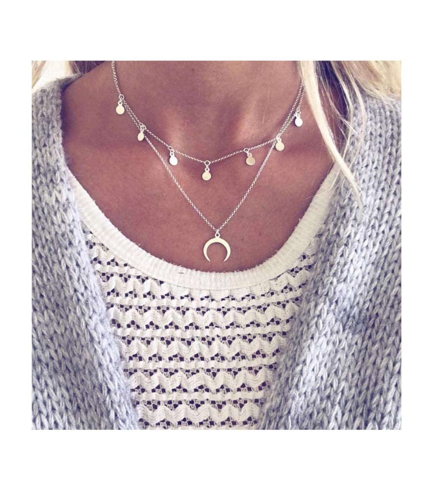 Shop Edary Layered Necklace with Moon Pendant & Tassel - Women s Fashion Jewelry for Global Shipping - Buy Online on GoSupps.com