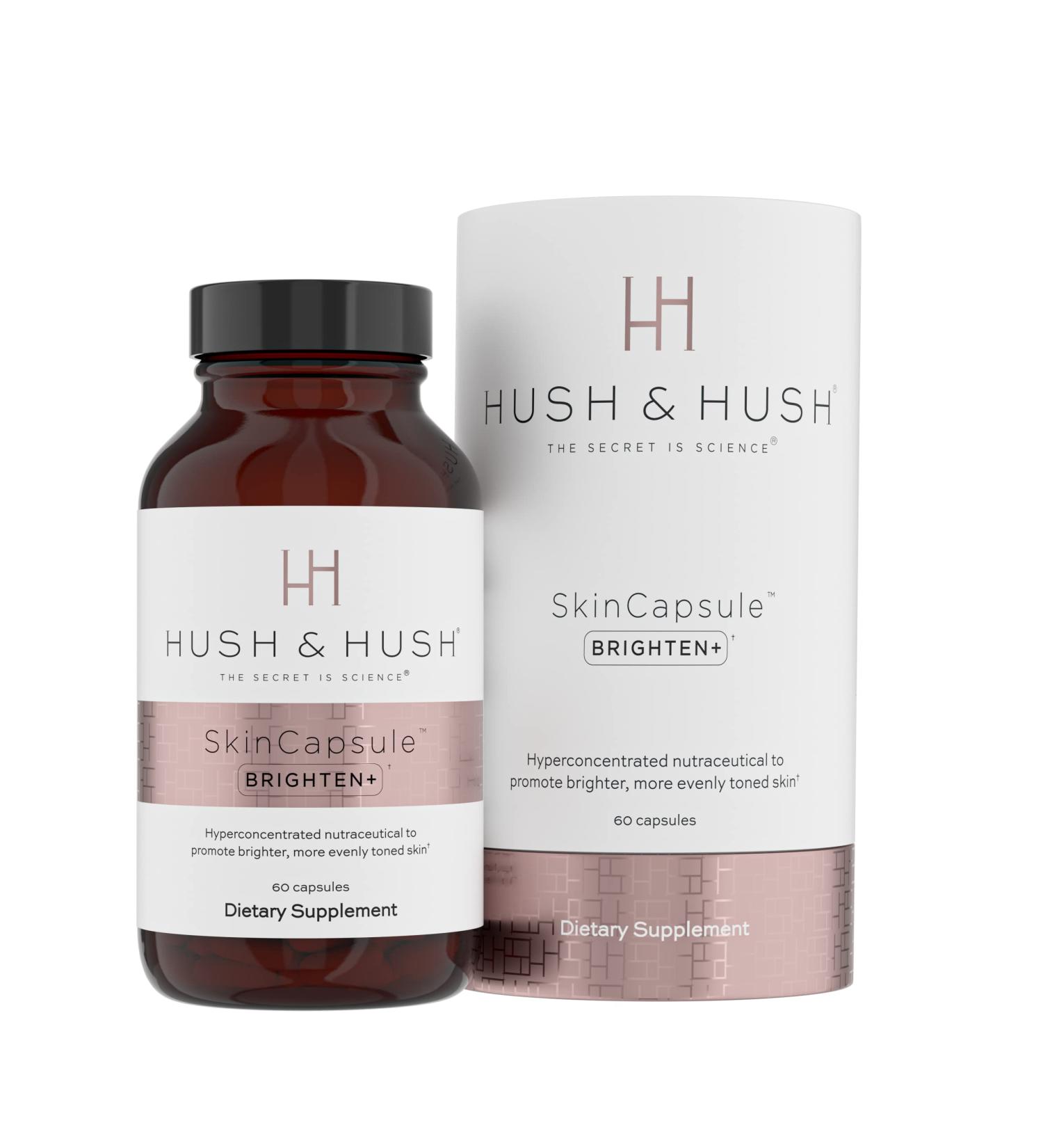 Hush & Hush SkinCapsule BRIGHTEN+ - Skin Brightening Vitamin C Supplement | Vegan & Gluten Free - 60 Capsules - Buy Online on GoSupps.com