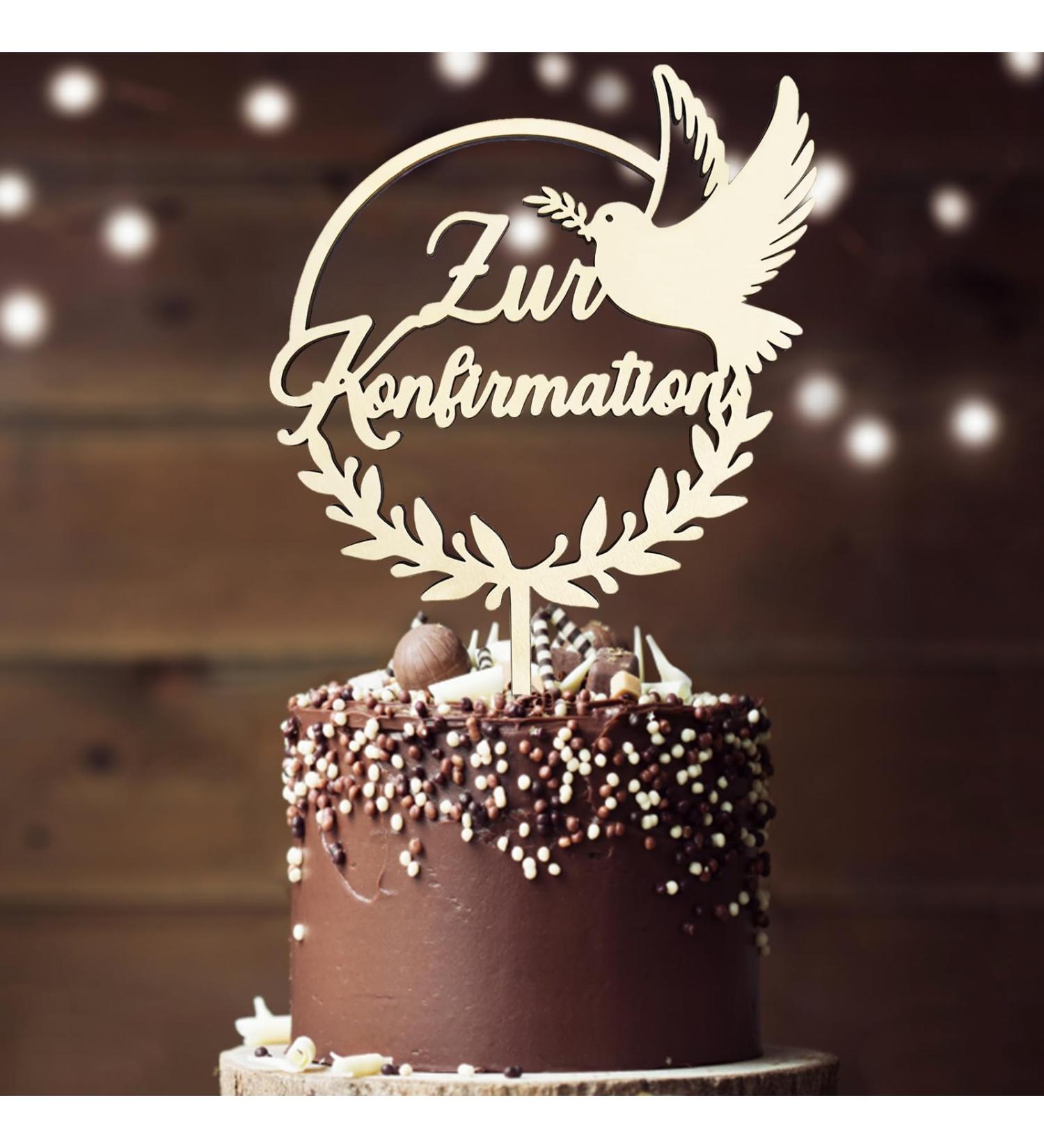 Wooden Confirmation Cake Topper - Elegant Confirmation Decoration for Young Girls - Buy Online on GoSupps.com