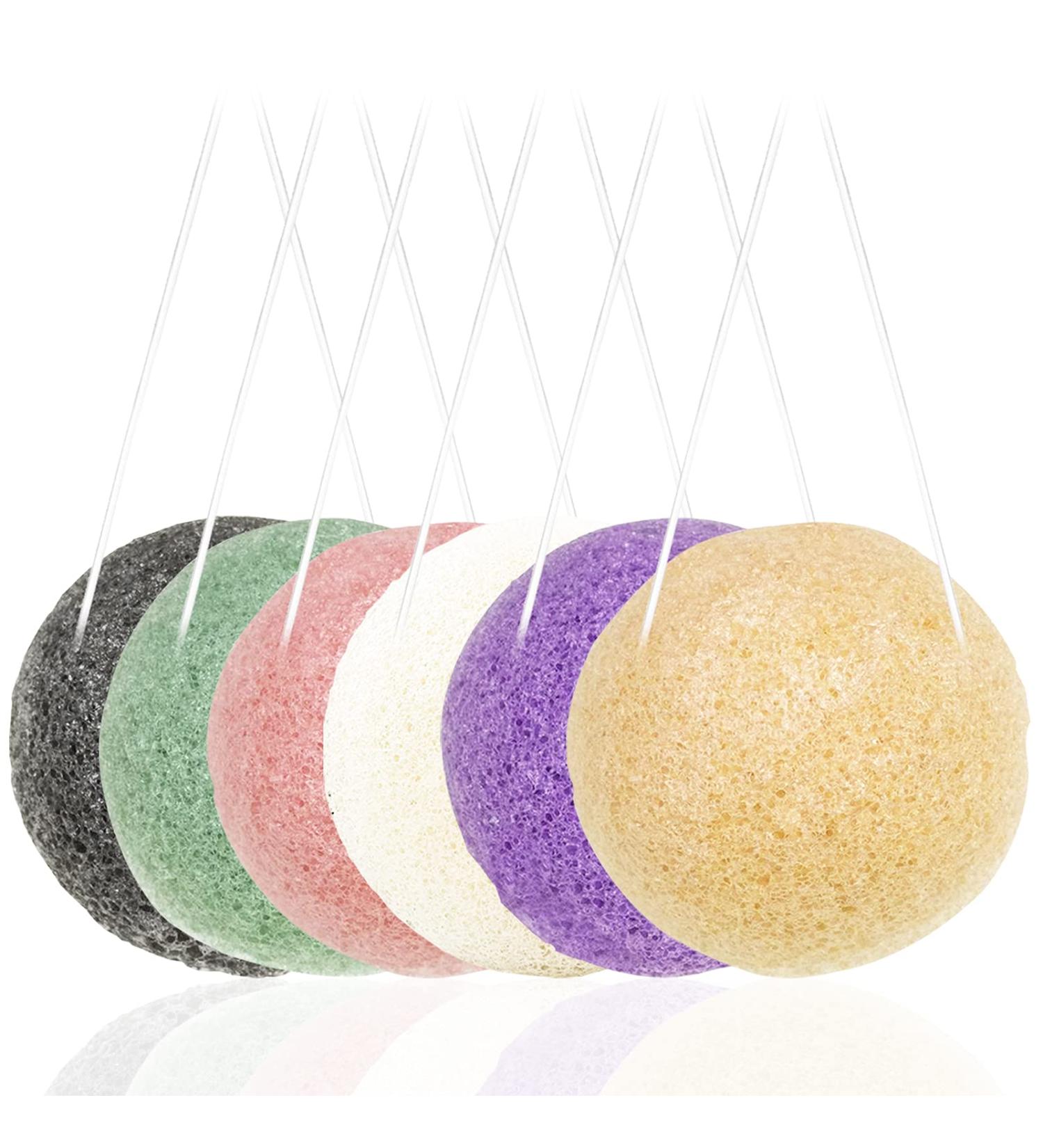 6 Pack Natural Konjac Facial Sponges Set - Exfoliating Sponge Set in 6 Colors for Gentle Face Cleansing - Charcoal, Turmeric, French Green, White, Pink & Purple - Buy Online on GoSupps.com