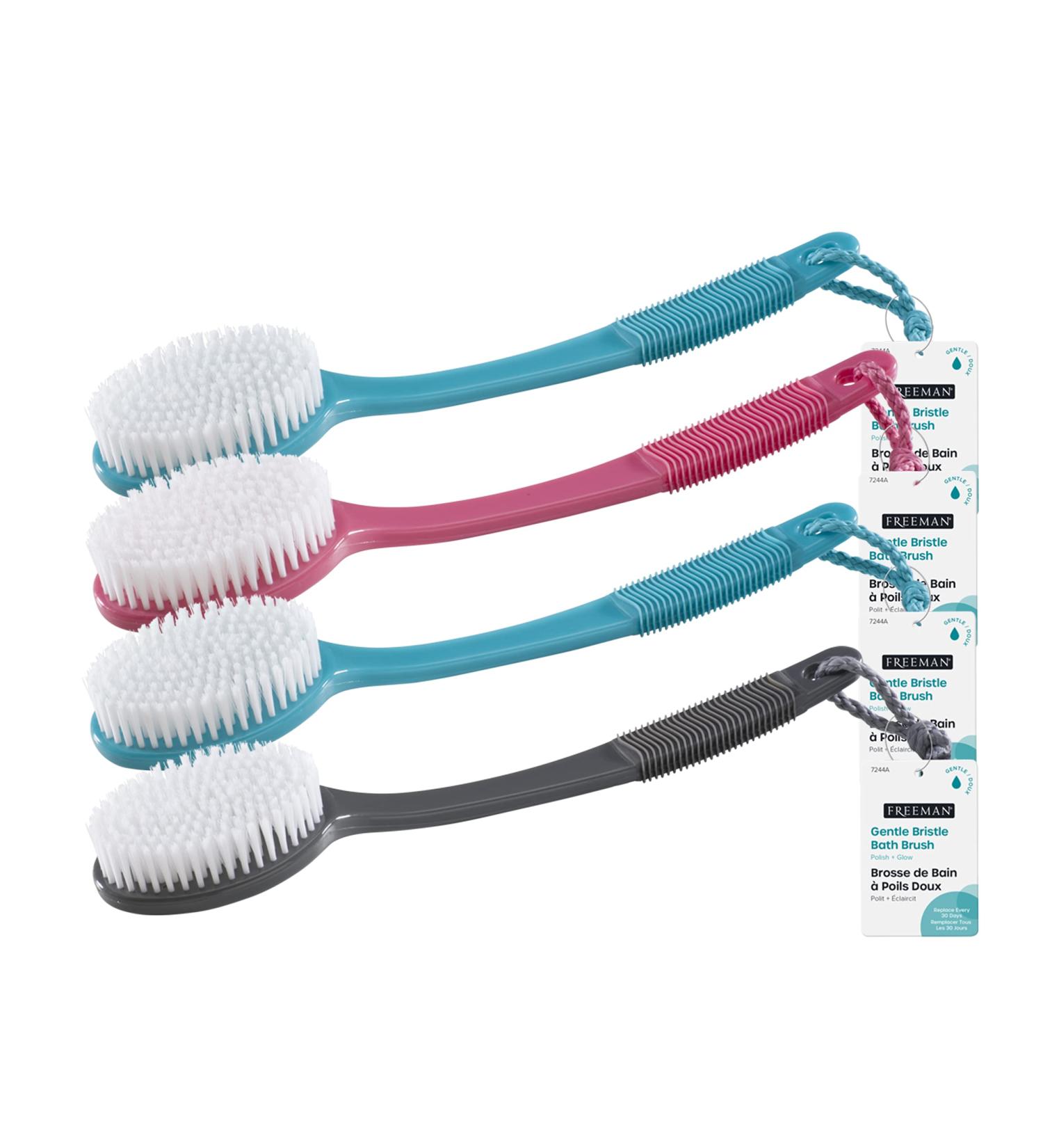 Freeman Gentle Bristle Bath Brush - Soft & Stiff Shower Bristles - Long Rubber Handle - Exfoliates Skin for Back & Body - Stimulates Blood Circulation - 1 Count - Buy Online on GoSupps.com
