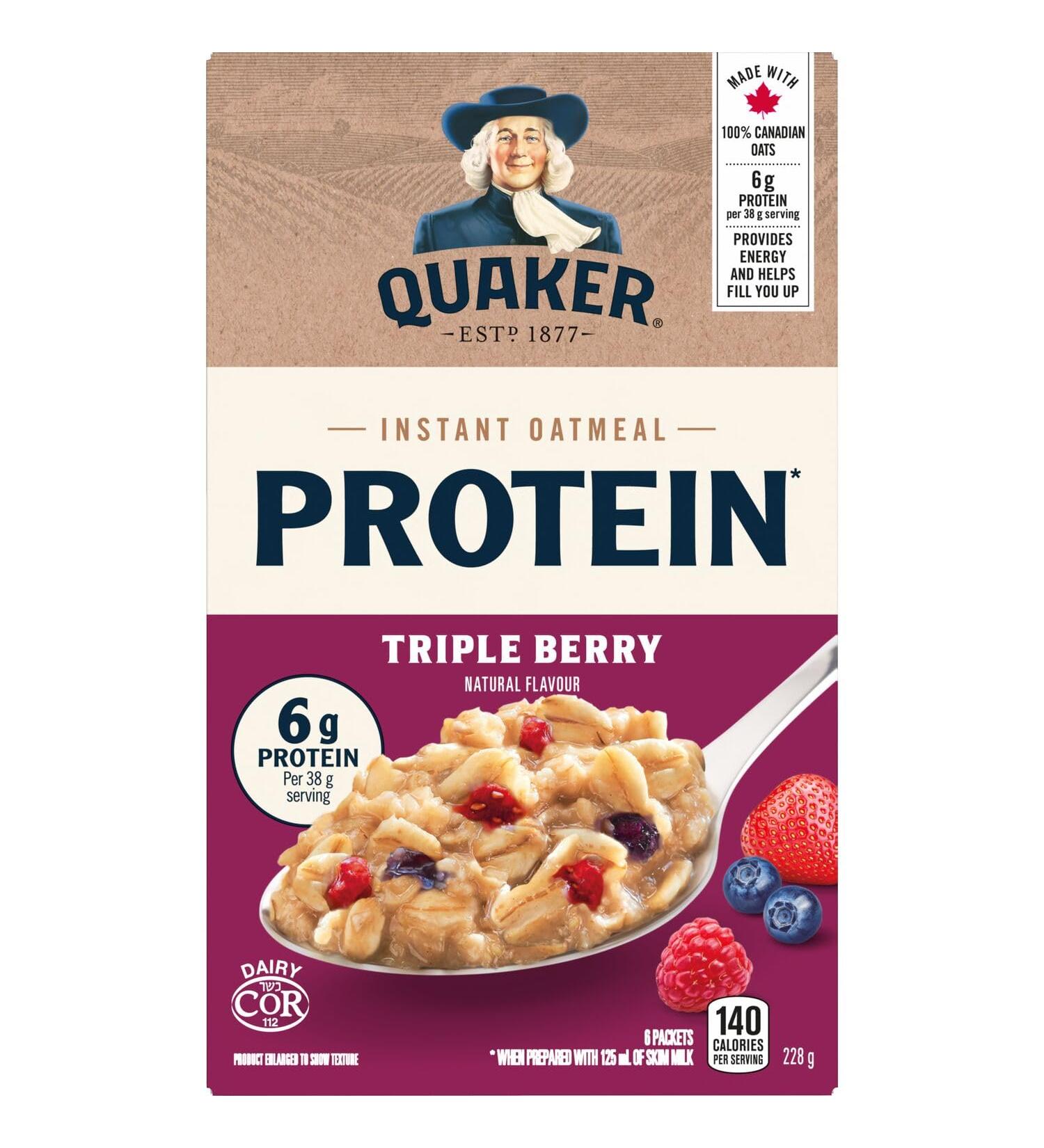 QUAKER High Protein Triple Berry Instant Oatmeal (6 Packets x 38 g) 228 g High Protein Triple Berry 228 g (Pack of 1) - Buy Online on GoSupps.com