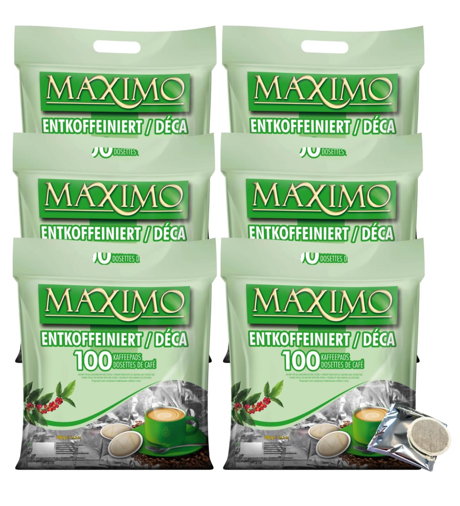 MAXIMO Decaffeinated | 6x100 SENSEO compatible coffee pods | Individually packaged for better conservation and impeccable hygiene - Buy Online on GoSupps.com