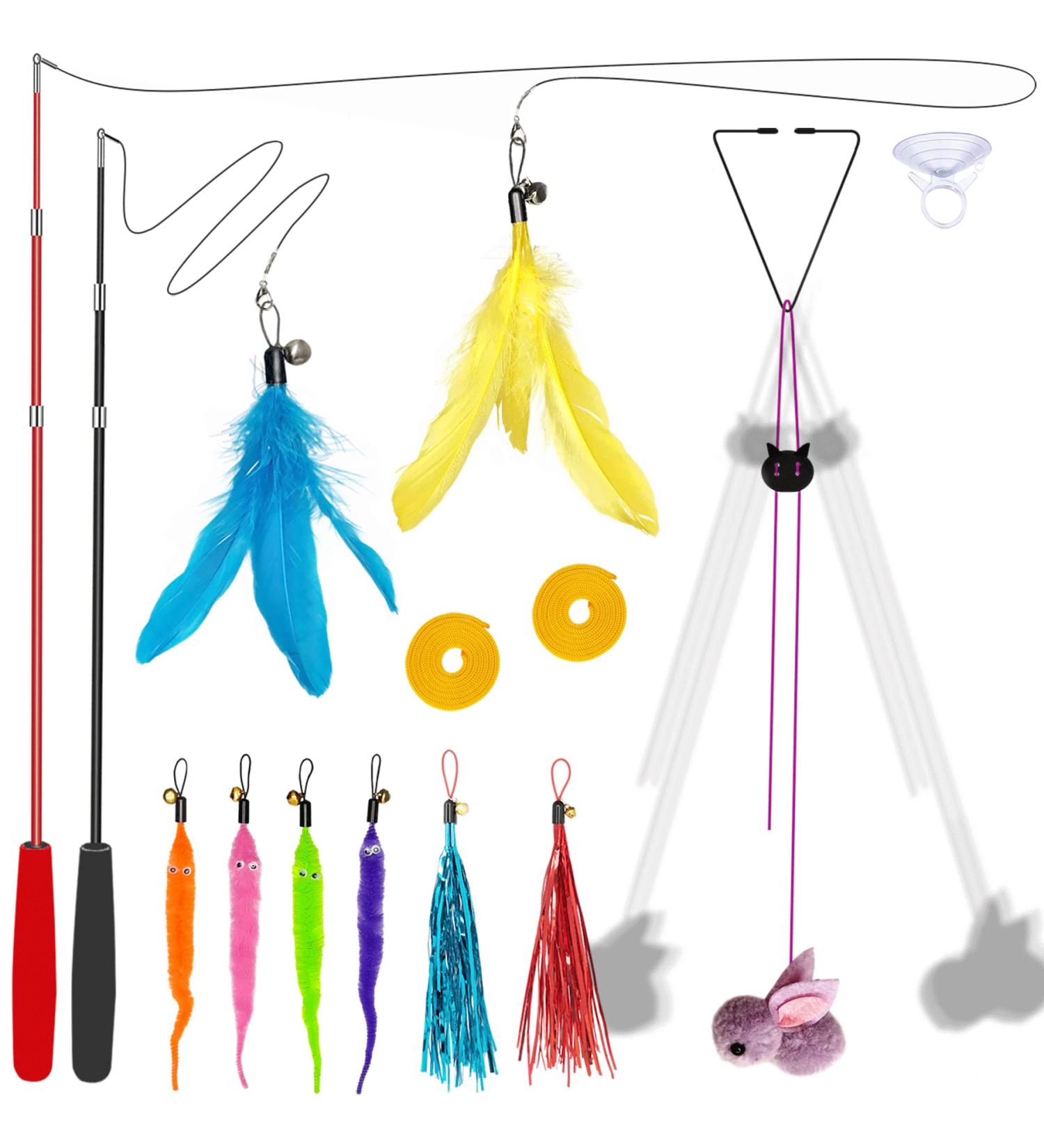 2PCS Retractable Cat Wand Toys + 10PCS Teaser Refills & 1PCS Hanging Door Self-Play Cat Toy - Interactive Kitten Toy Set for Teaser Play and Exercise - Buy Online on GoSupps.com
