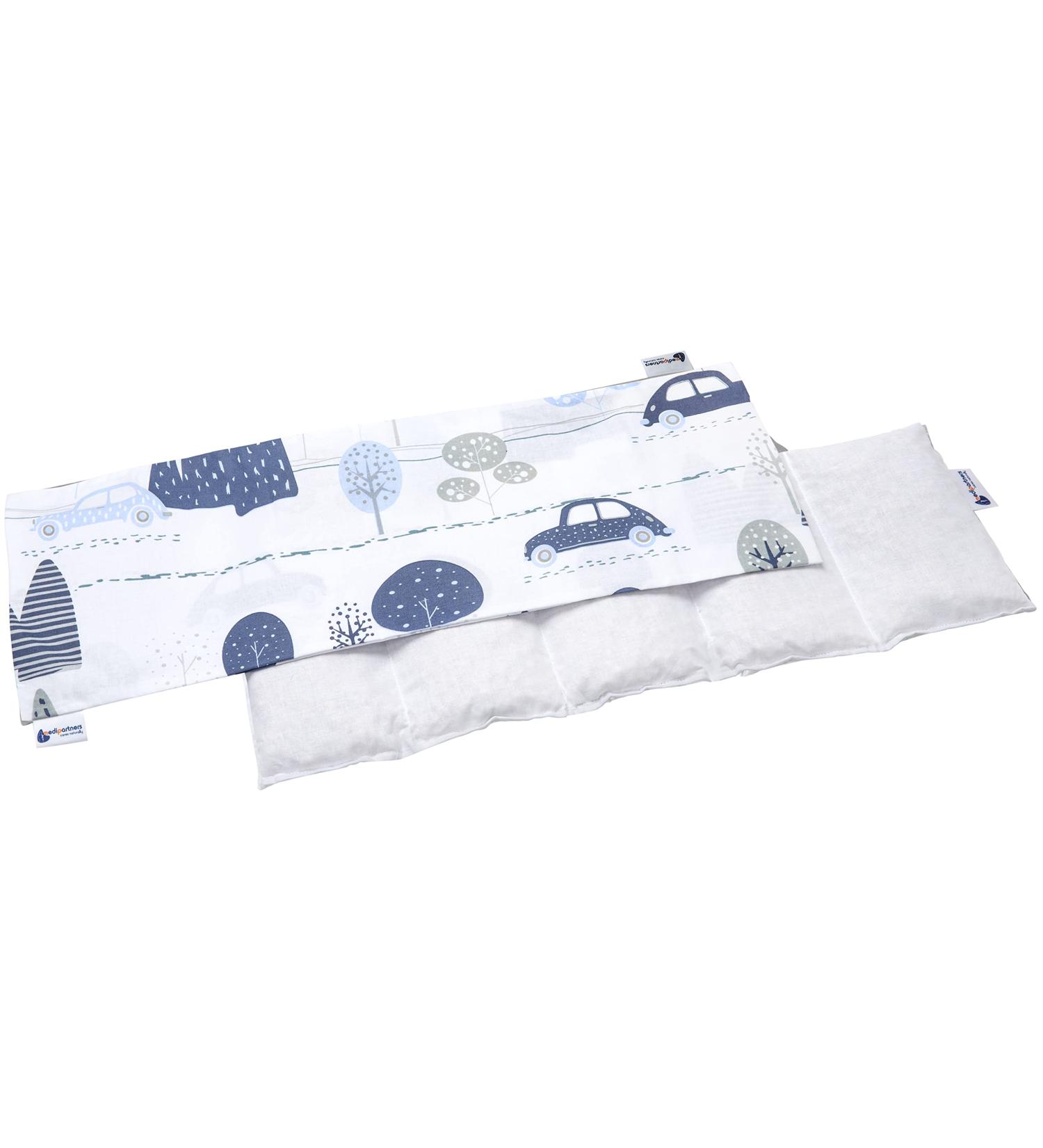 Medi Partners Kirschkernkissen 60x20cm - Eco-Friendly Heat & Cold Therapy Pillow with Retro Cars Design | 100% Cotton 5 Chambers Removable Cover - Buy Online on GoSupps.com