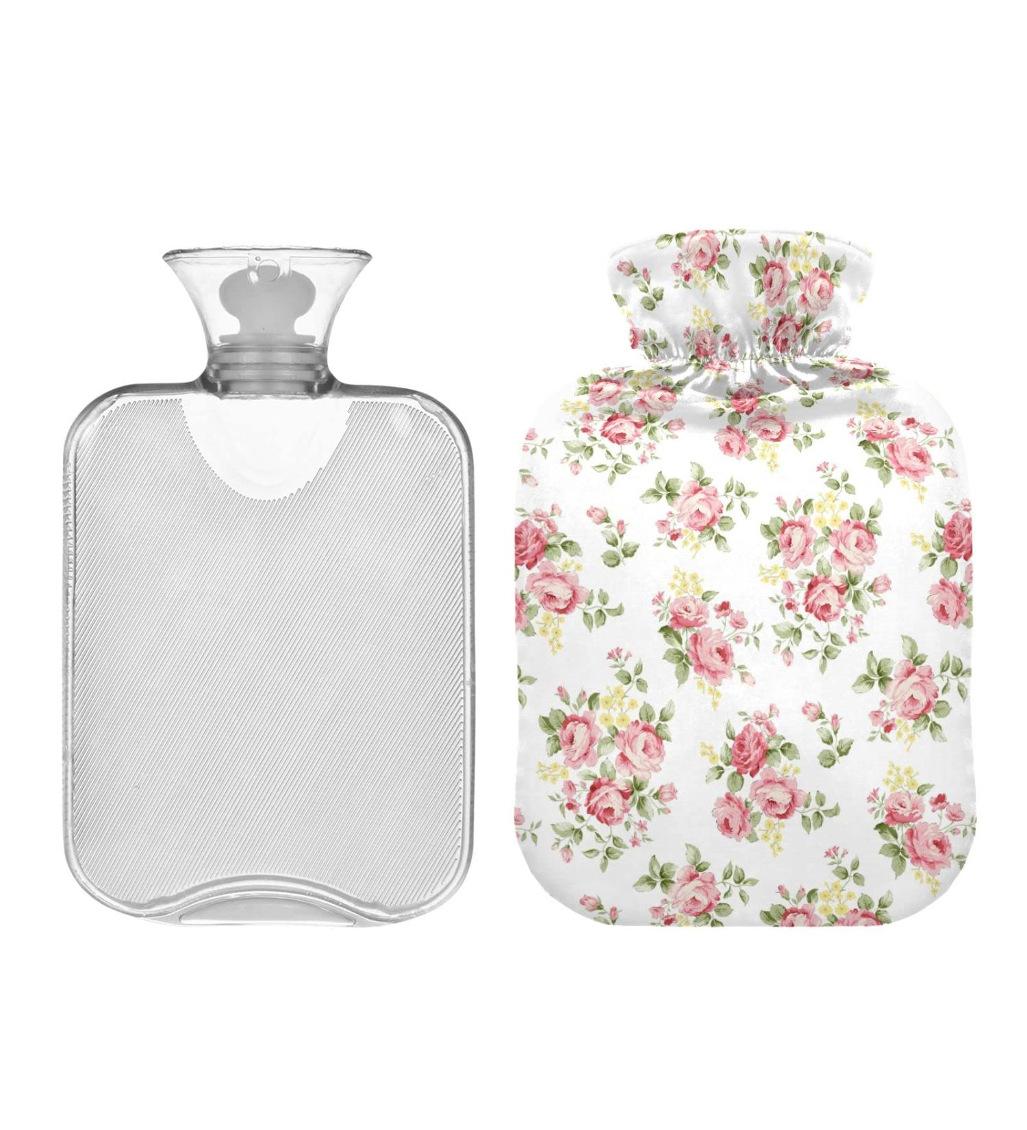 Hot Water Bottle 2L with Floral Cover - Pink Rose Pain Relief & Winter Hand Feet Warmer - Buy Online on GoSupps.com