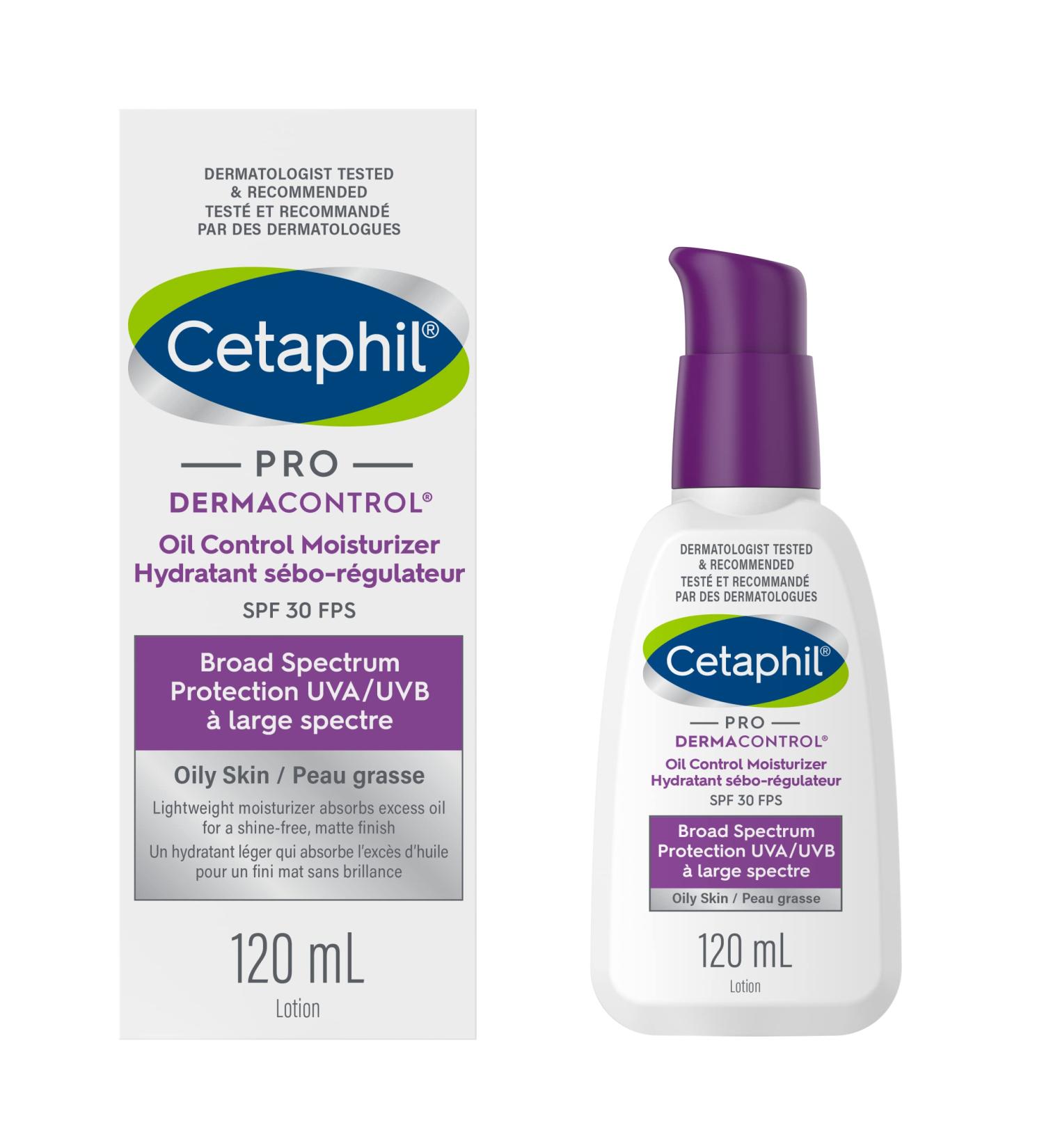 Cetaphil PRO DermaControl Oil Control Moisturizer SPF 30 With Zinc Complex For Oily and Sensitive Skin - Broad Spectrum Protection With Matte Finish - Dermatologist Recommended 120ml Oil Moisturizer w/ SPF 30 (120 ml) - Buy Online on GoSupps.com