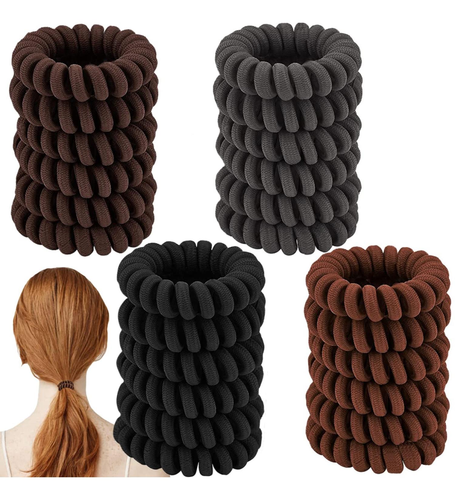 Spiral Hair Ties - 24 Pieces Ponytail Holders for Women, Girls - No Crease Coil Hair Ties for Thick, Thin Hair - Phone Cord Hair Ties - Light Brown, Dark Brown, Dark Grey, Black - Buy Online on GoSupps.com
